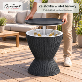 Stolik z chłodziarką na napoje | Capri | Regulowany stolik ogrodowy z pojemnikiem 30 l i wyglądem rattanu | 2 kolory