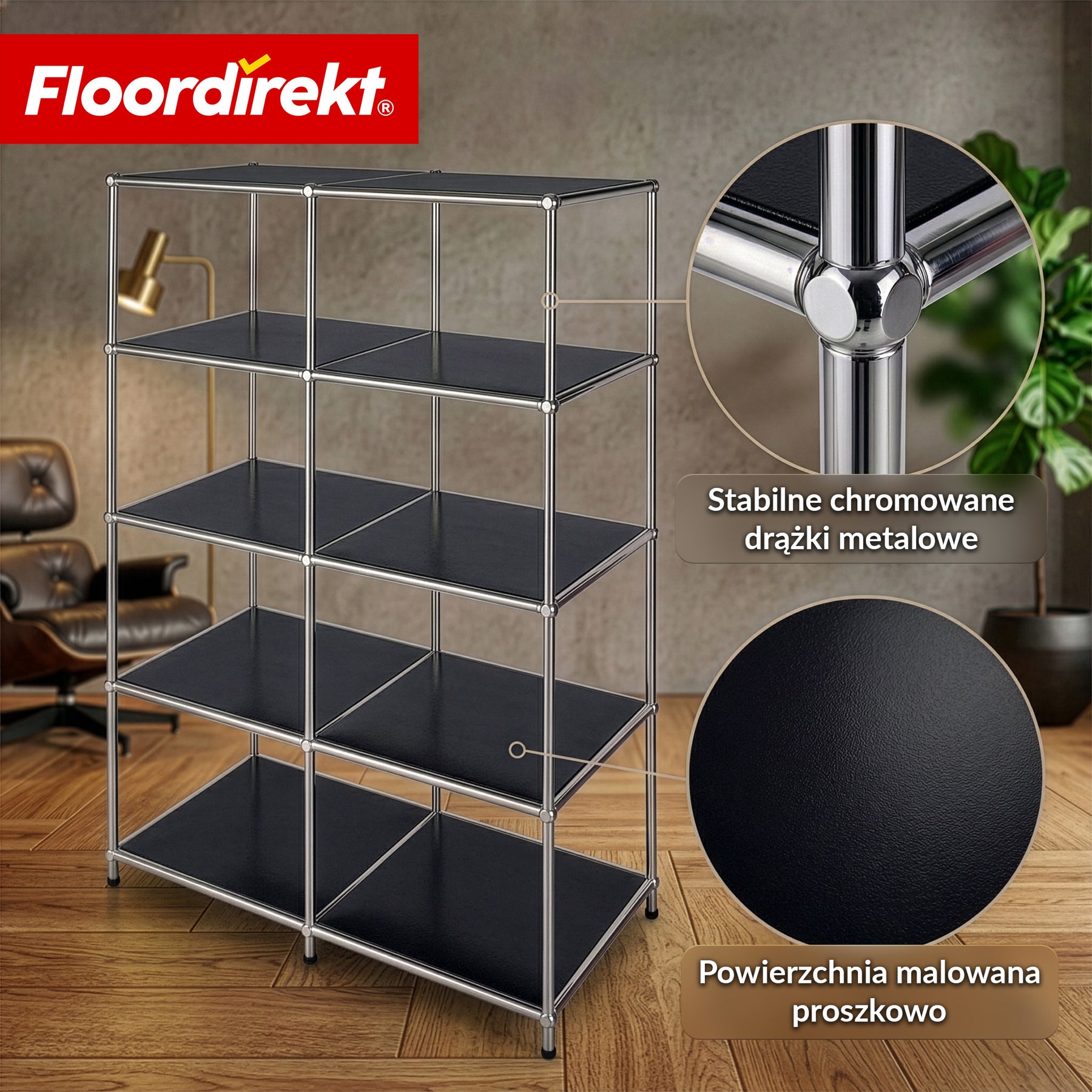 Regał metalowy | Concept Epure MK-015 | Otwarty regał stojący z 5 półkami | Regał kuchenny, biurowy i do salonu