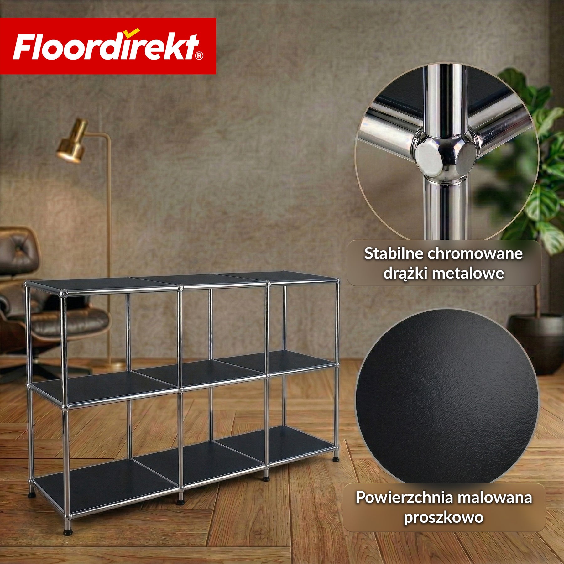 Regał metalowy | Concept Epure MK-018 | Otwarty regał stojący z 3 półkami | Regał kuchenny, biurowy i do salonu