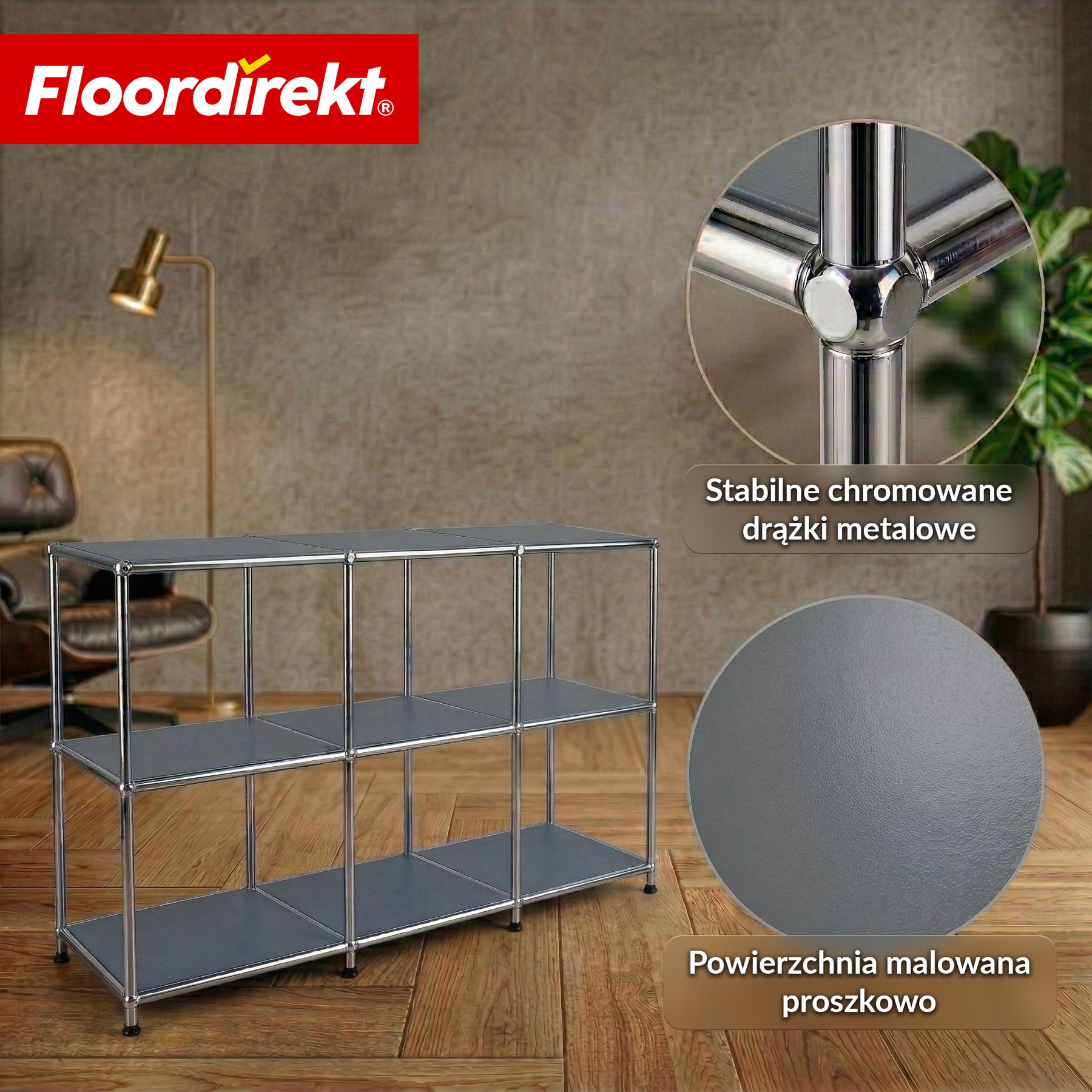 Regał metalowy | Concept Epure MK-018 | Otwarty regał stojący z 3 półkami | Regał kuchenny, biurowy i do salonu