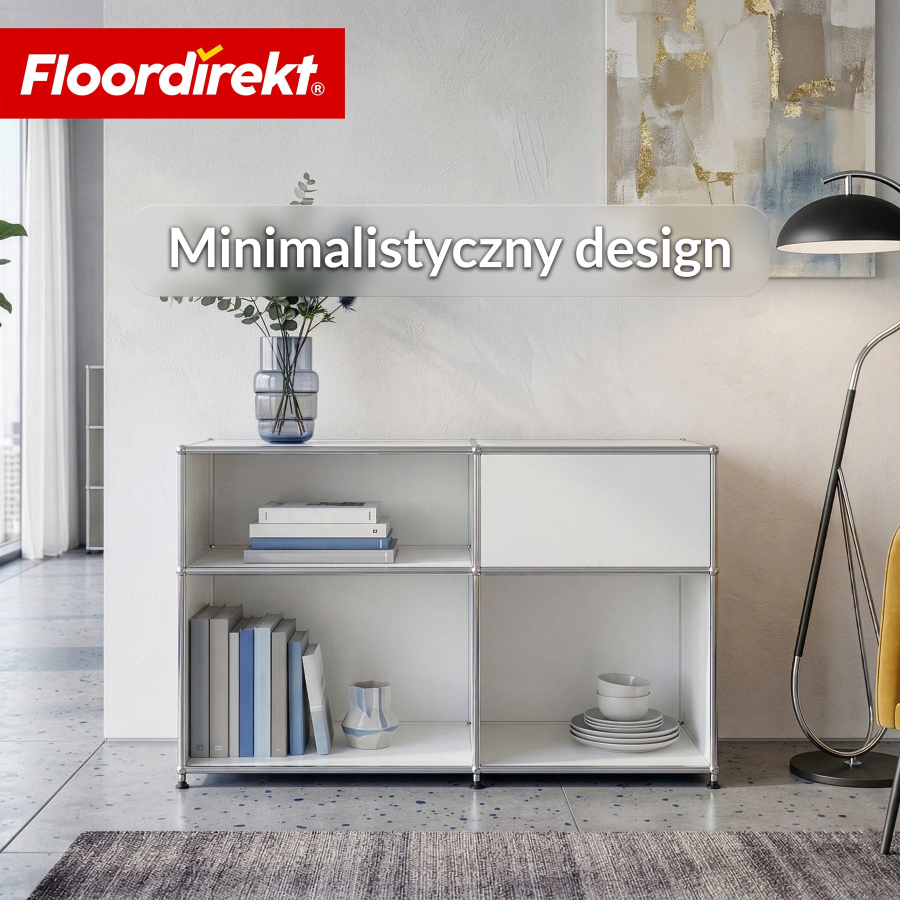 Regał metalowy | Concept Epure MK-030 | Regał stojący z 3 półkami i schowkiem | Regał kuchenny, biurowy i do salonu