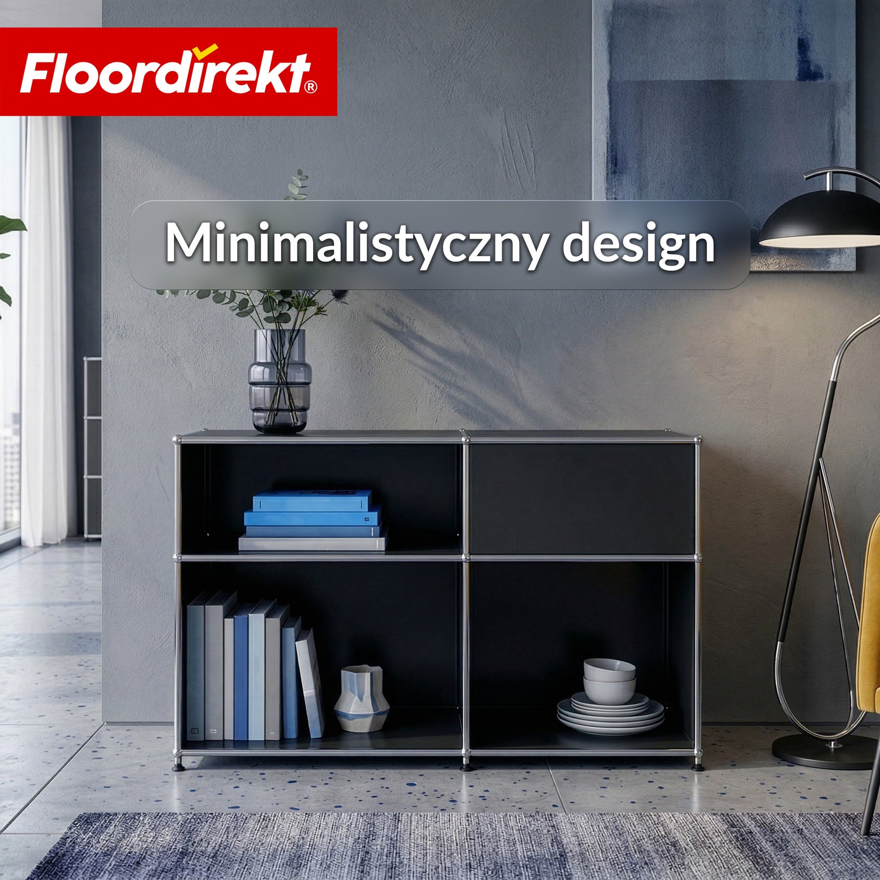 Regał metalowy | Concept Epure MK-030 | Regał stojący z 3 półkami i schowkiem | Regał kuchenny, biurowy i do salonu