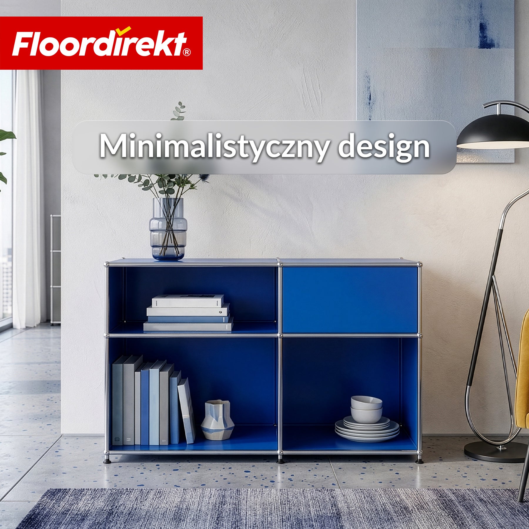 Regał metalowy | Concept Epure MK-030 | Regał stojący z 3 półkami i schowkiem | Regał kuchenny, biurowy i do salonu