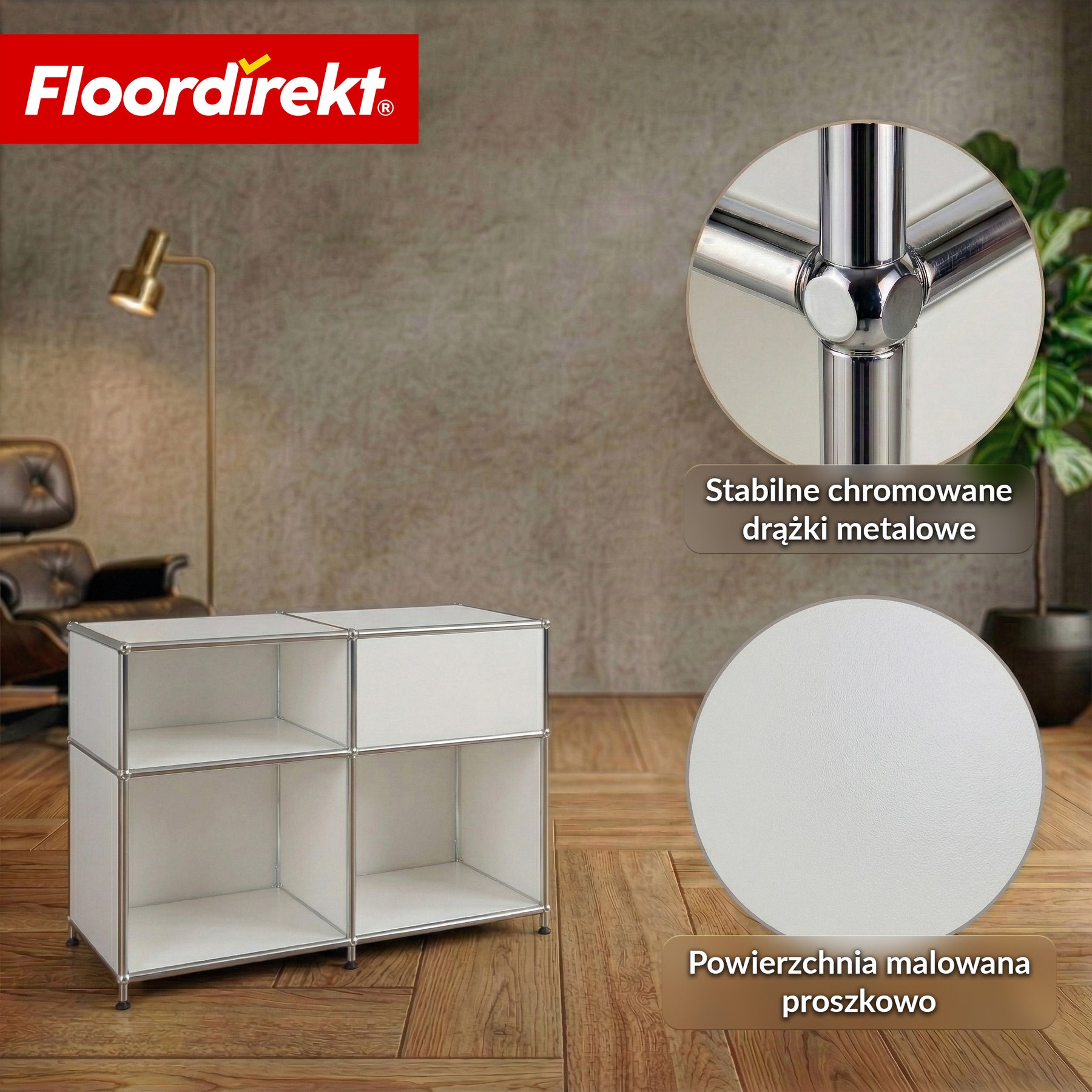 Regał metalowy | Concept Epure MK-030 | Regał stojący z 3 półkami i schowkiem | Regał kuchenny, biurowy i do salonu