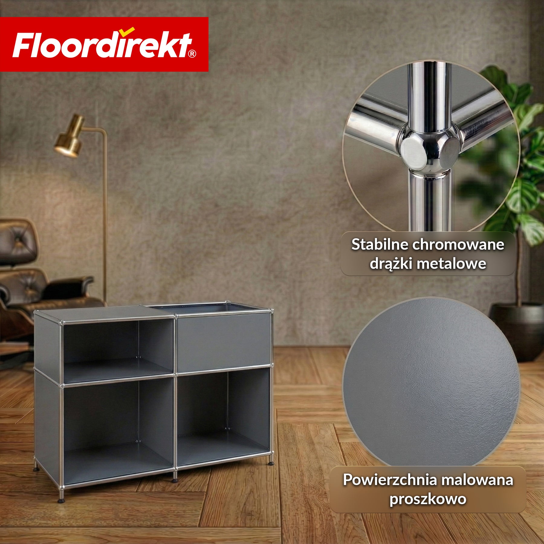 Regał metalowy | Concept Epure MK-030 | Regał stojący z 3 półkami i schowkiem | Regał kuchenny, biurowy i do salonu