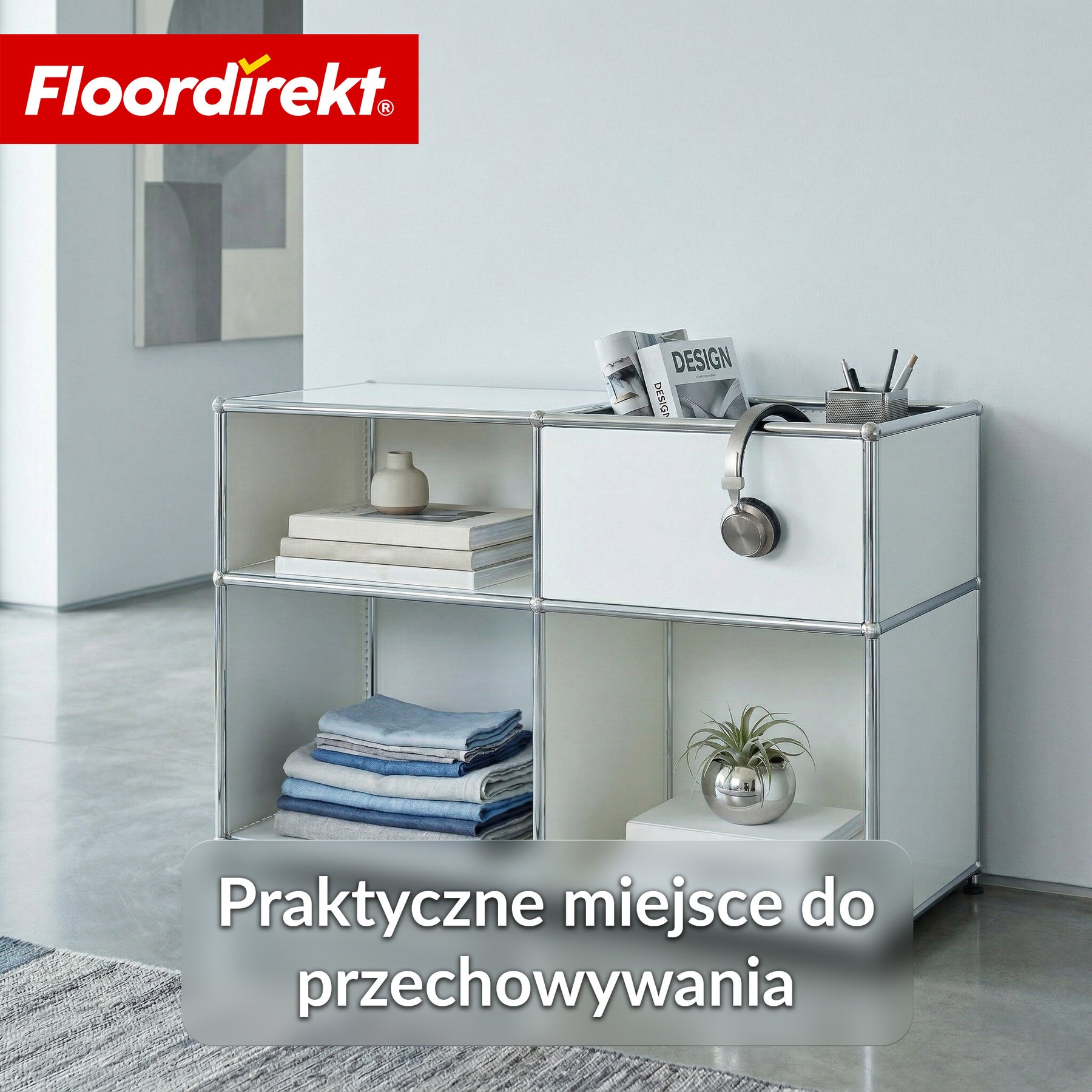 Regał metalowy | Concept Epure MK-030 | Regał stojący z 3 półkami i schowkiem | Regał kuchenny, biurowy i do salonu