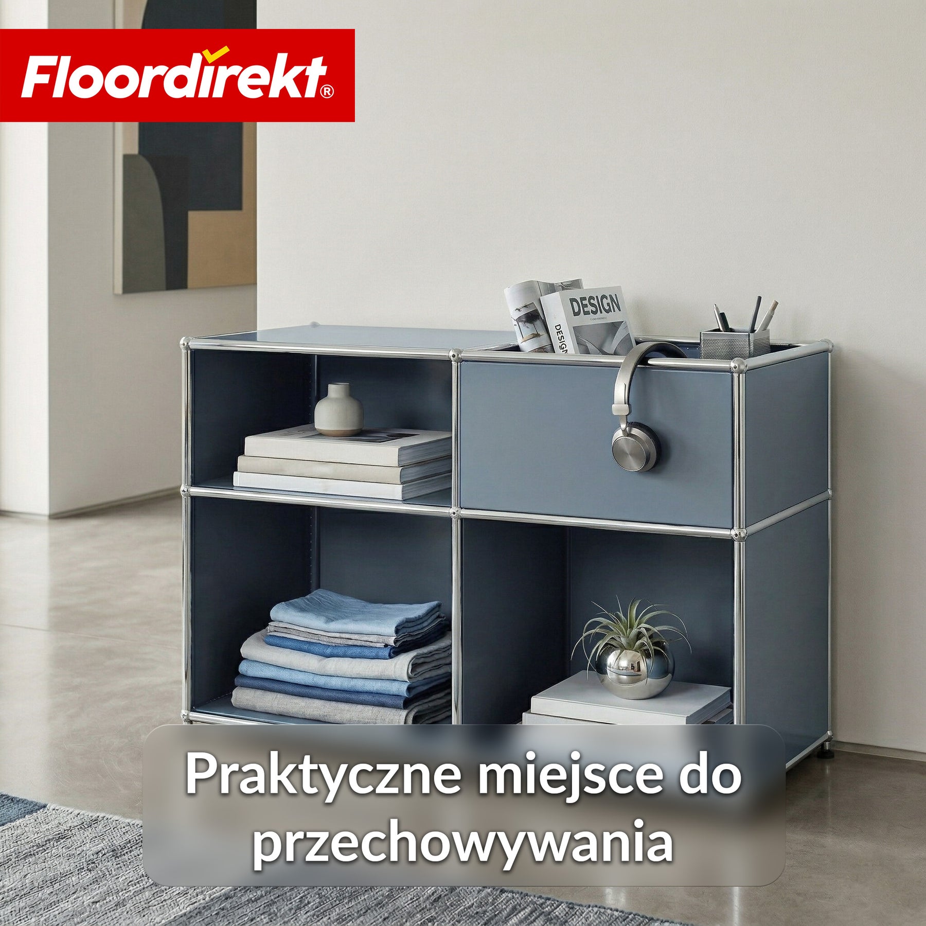 Regał metalowy | Concept Epure MK-030 | Regał stojący z 3 półkami i schowkiem | Regał kuchenny, biurowy i do salonu