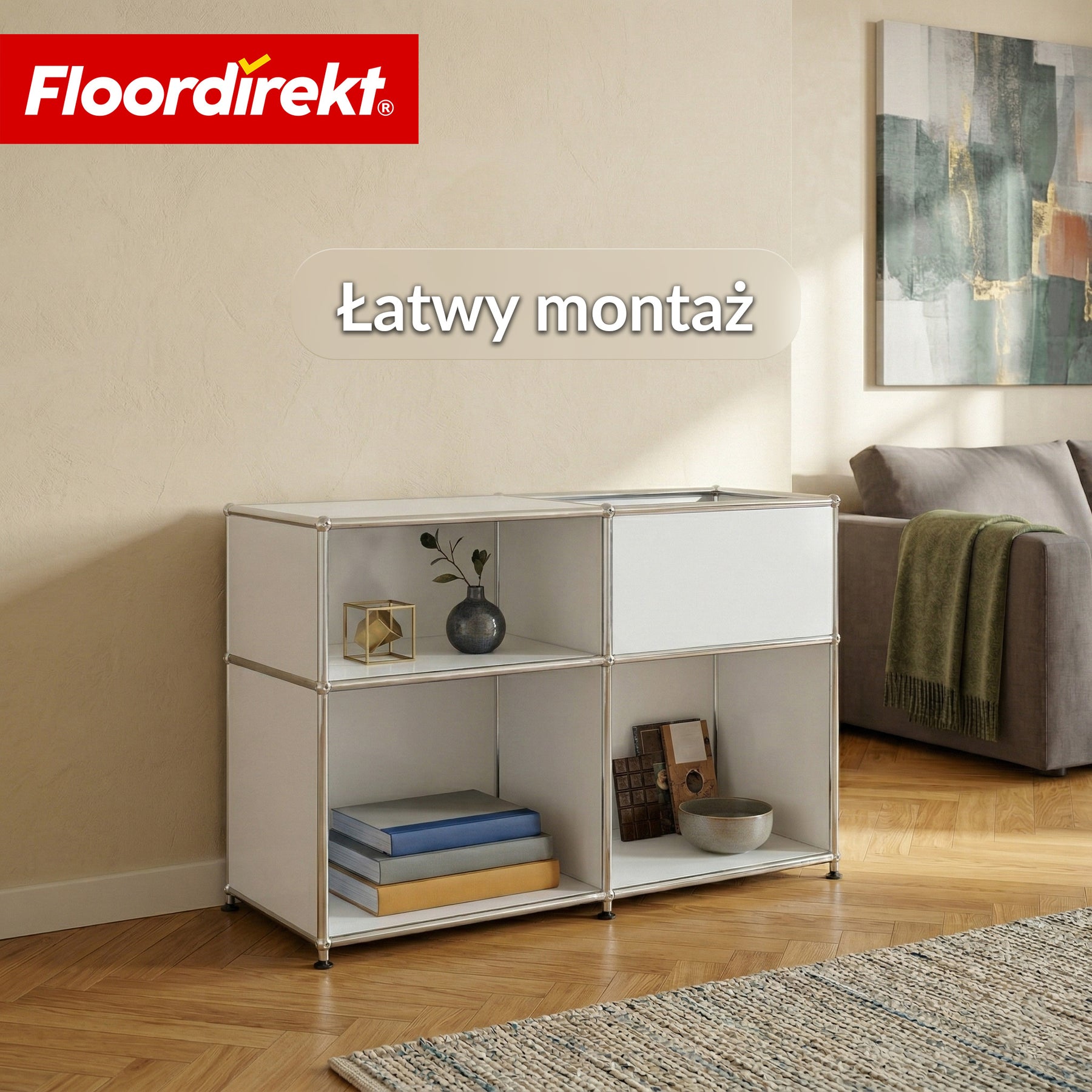 Regał metalowy | Concept Epure MK-030 | Regał stojący z 3 półkami i schowkiem | Regał kuchenny, biurowy i do salonu