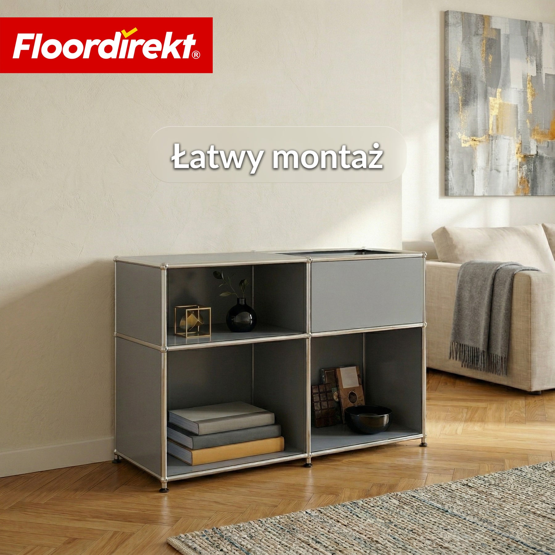 Regał metalowy | Concept Epure MK-030 | Regał stojący z 3 półkami i schowkiem | Regał kuchenny, biurowy i do salonu