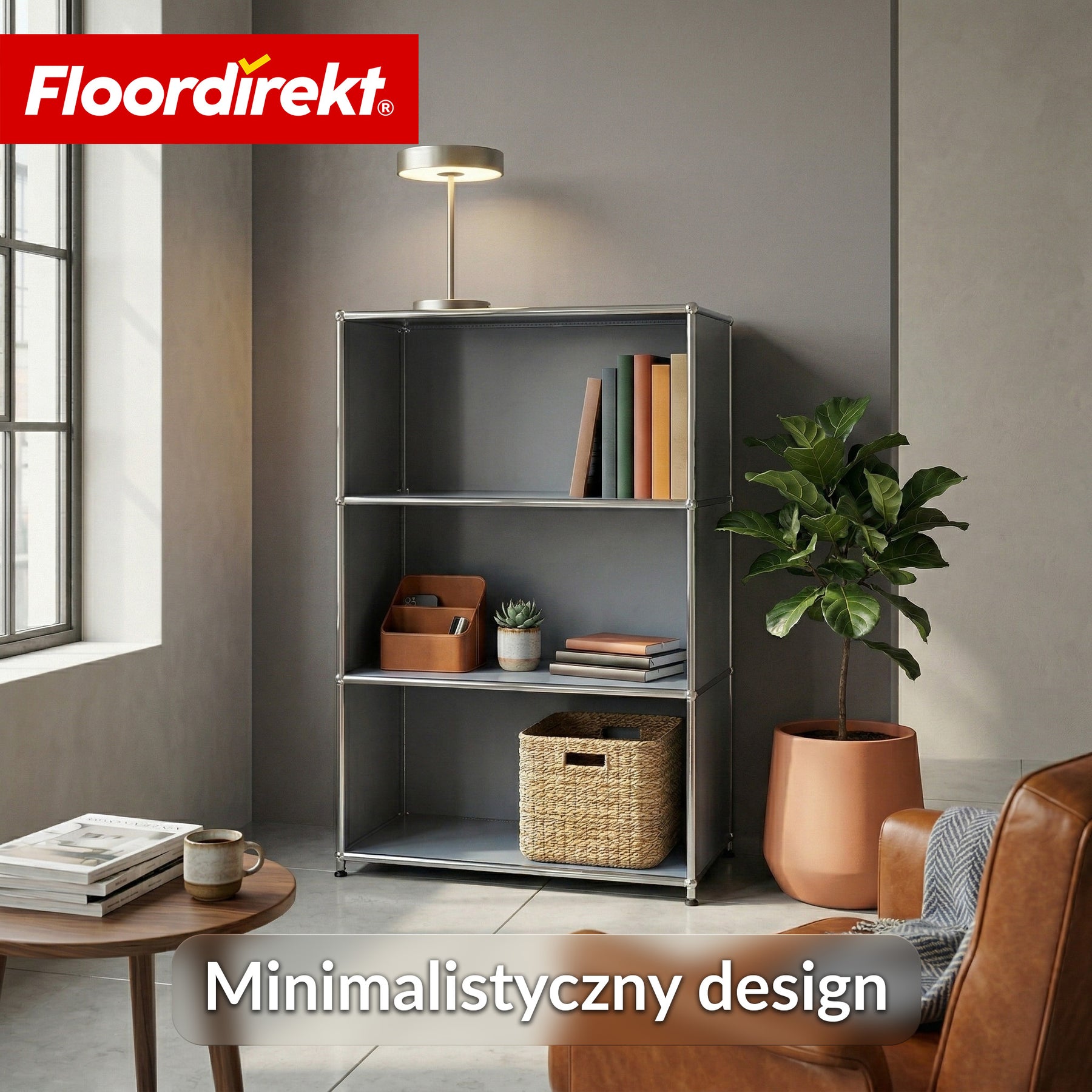 Metallowy regał | Concept Epure MK-101 | Regał stojący 4 półki | Regał na książki z bocznymi ściankami | Nowoczesny regał do przechowywania