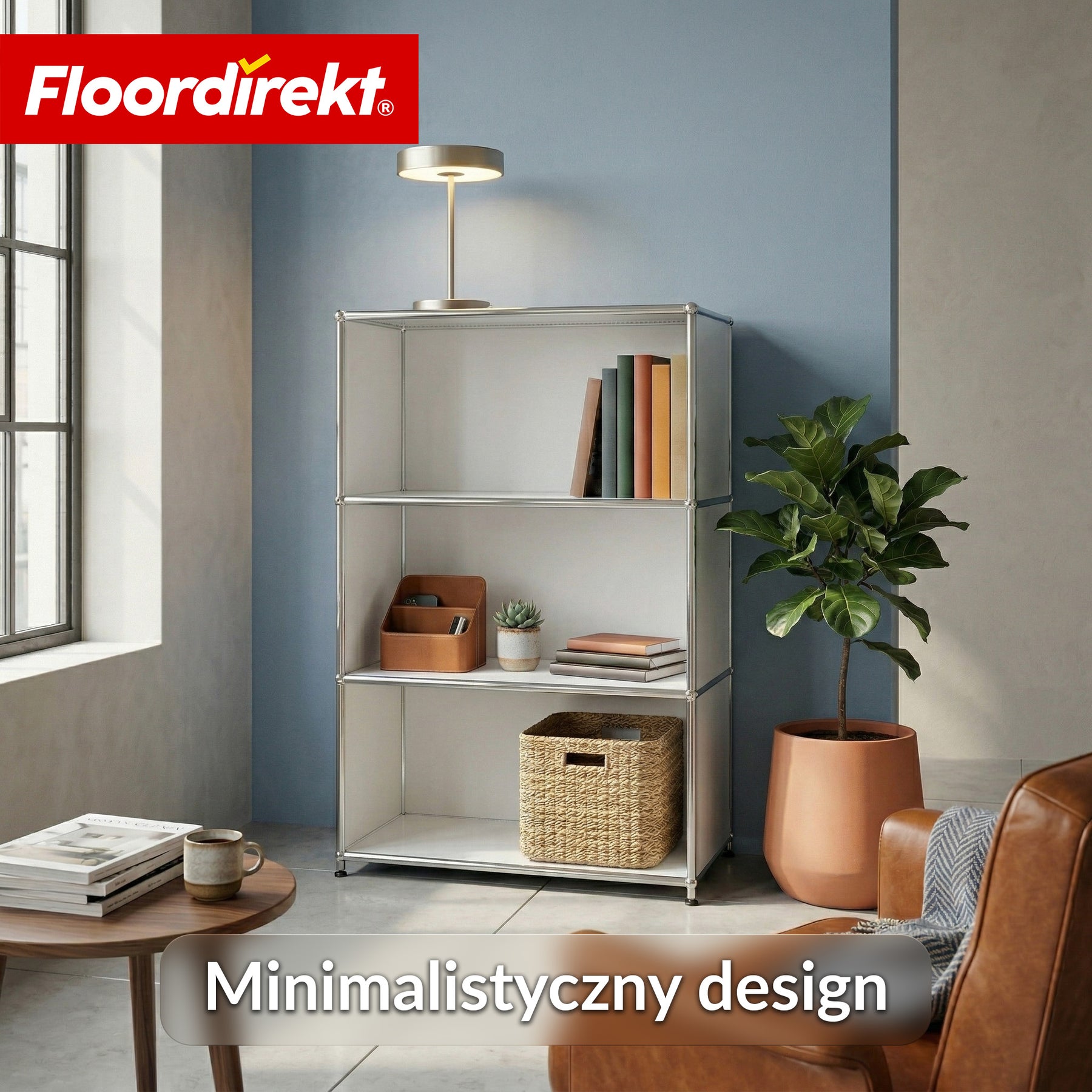 Metallowy regał | Concept Epure MK-101 | Regał stojący 4 półki | Regał na książki z bocznymi ściankami | Nowoczesny regał do przechowywania