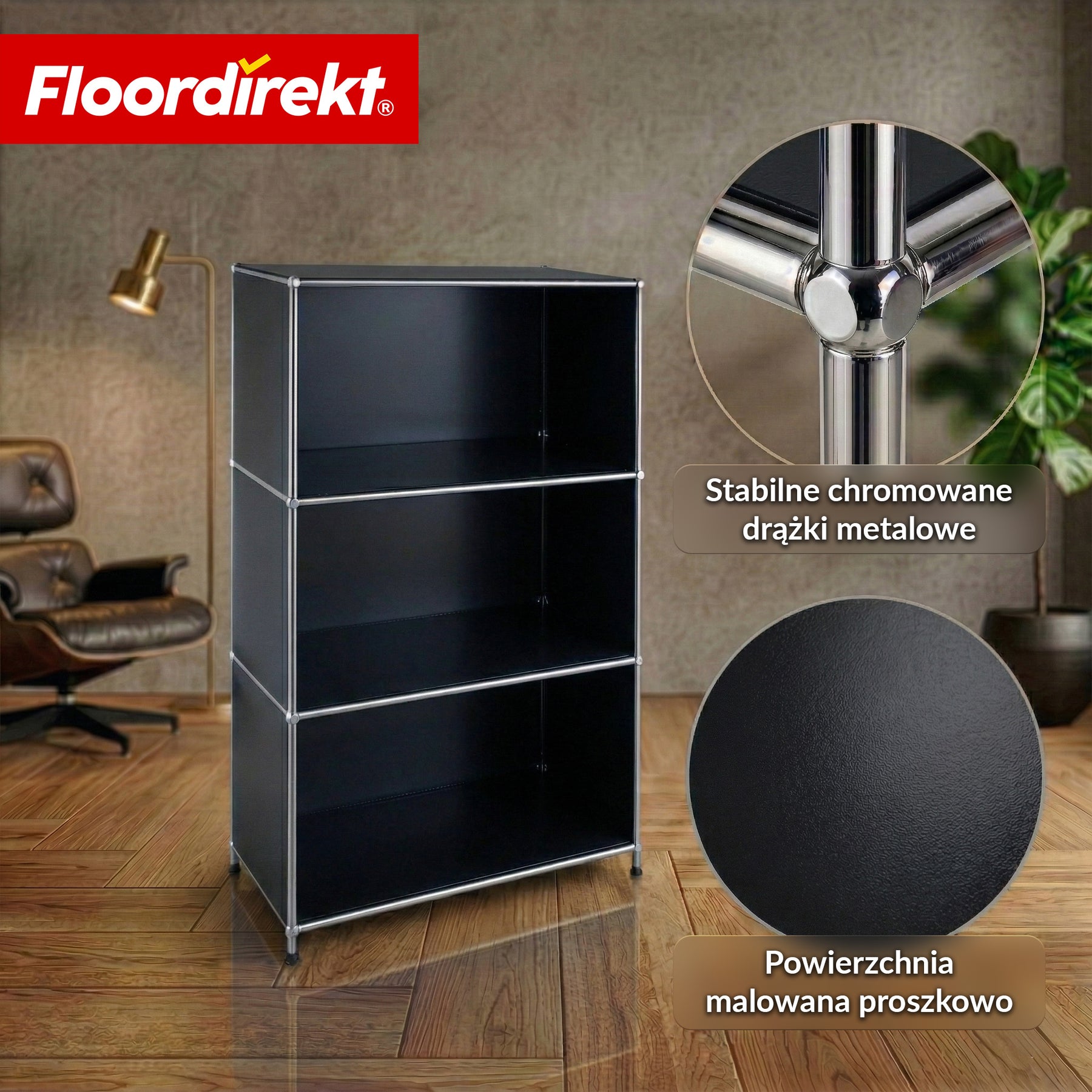 Metallowy regał | Concept Epure MK-101 | Regał stojący 4 półki | Regał na książki z bocznymi ściankami | Nowoczesny regał do przechowywania