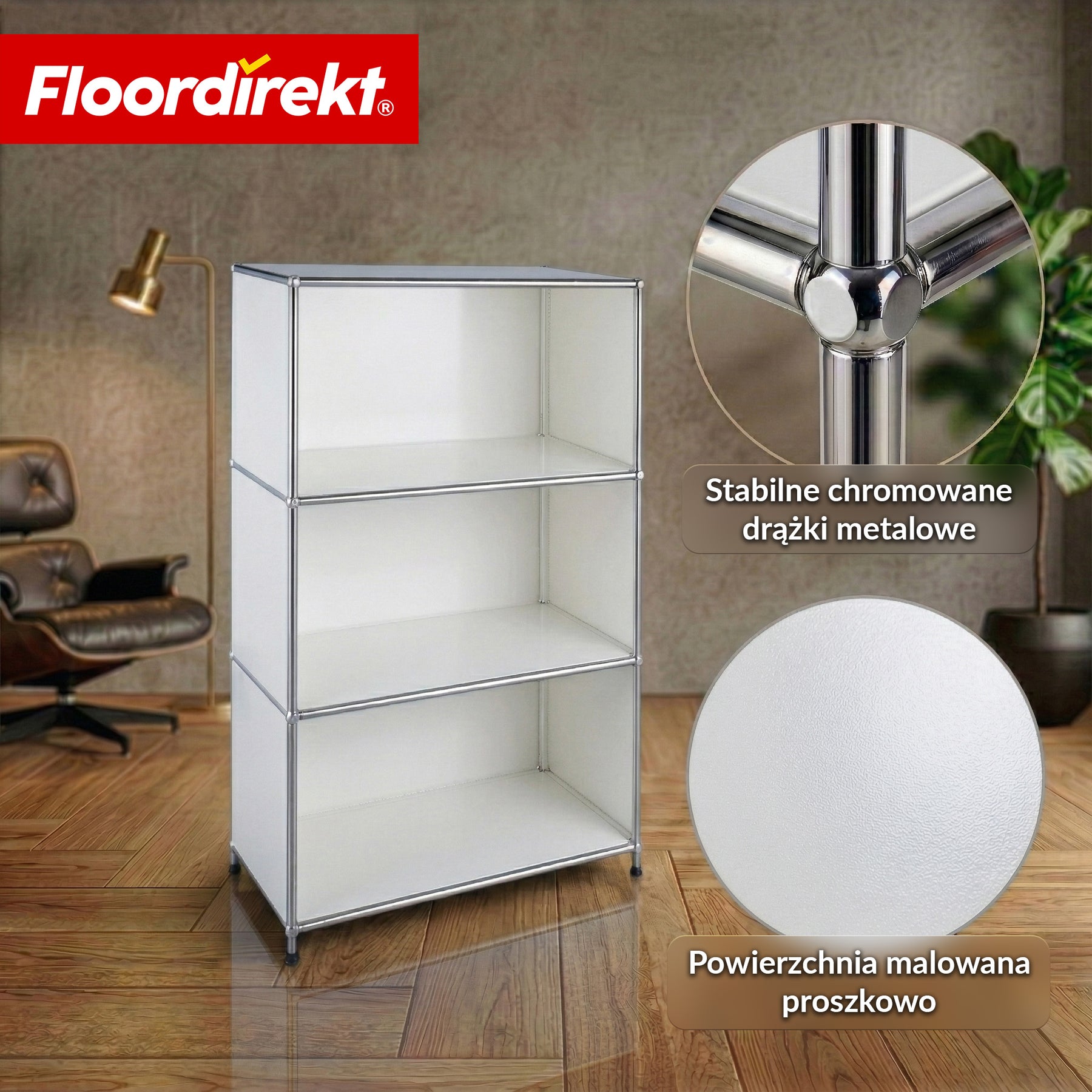 Metallowy regał | Concept Epure MK-101 | Regał stojący 4 półki | Regał na książki z bocznymi ściankami | Nowoczesny regał do przechowywania