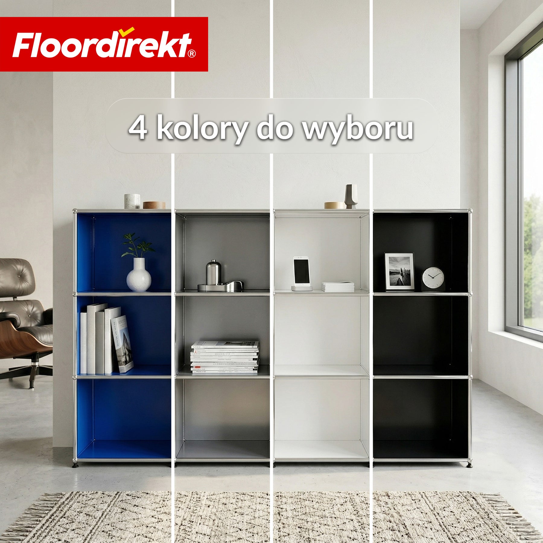 Metallowy regał | Concept Epure MK-101 | Regał stojący 4 półki | Regał na książki z bocznymi ściankami | Nowoczesny regał do przechowywania