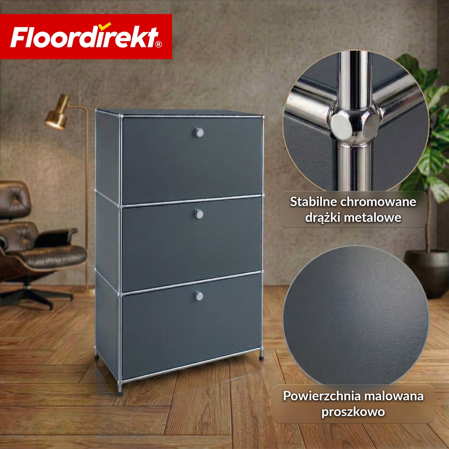 Szafka metalowa | Concept Epure MK-129 | Komoda z 3 zamykanymi schowkami | Nowoczesna szafka do przechowywania