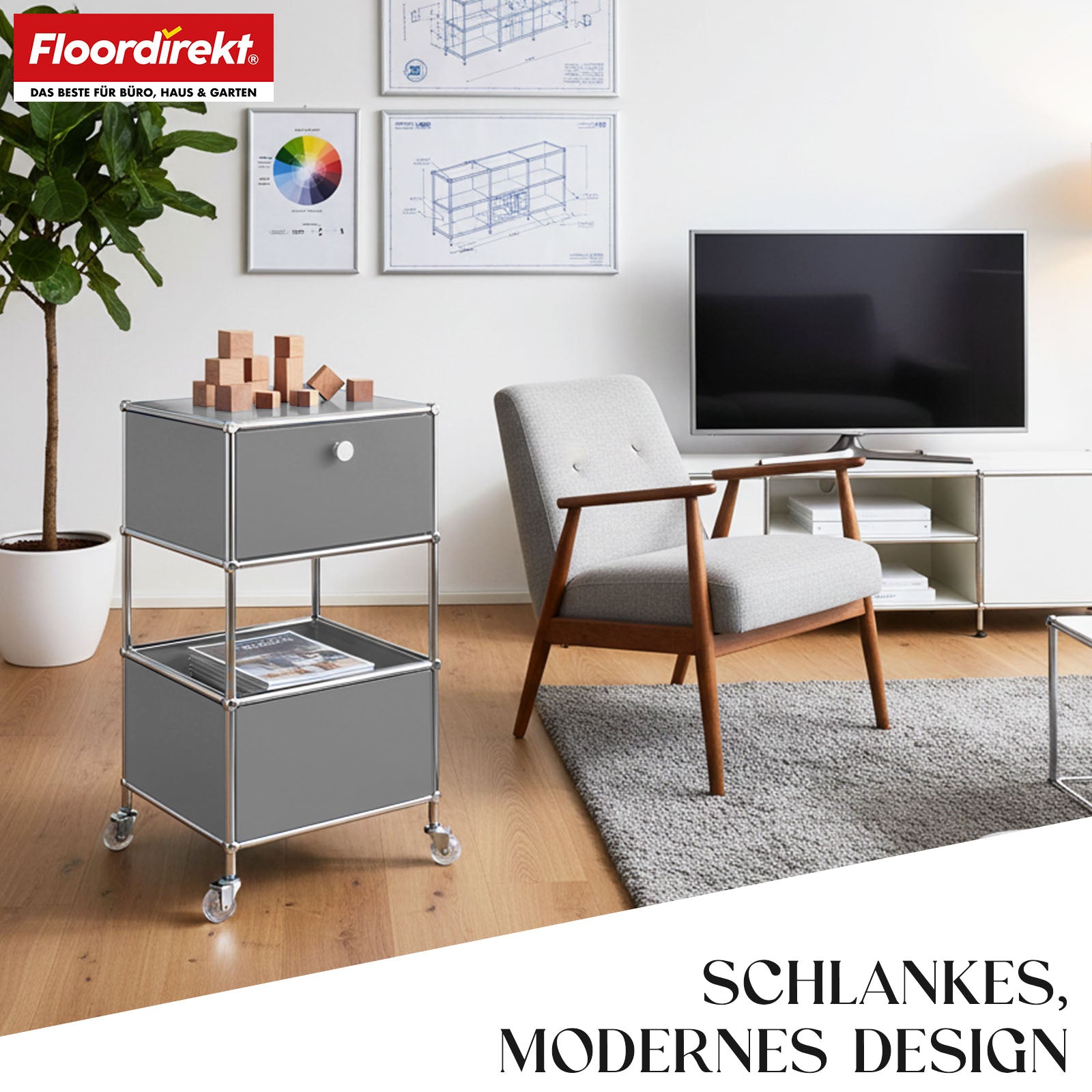 Regał metalowy | Concept Epure MK-145 | 3-poziomowy kontener na kółkach z szufladą i półkami | Dostępny w kilku kolorach