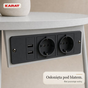 Stolik boczny | Dario | Okrągły stolik z 2 gniazdkami, 2 USB-A i koszem do przechowywania | Ø 45 cm | 4 kolory