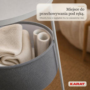 Stolik boczny | Dario | Okrągły stolik z 2 gniazdkami, 2 USB-A i koszem do przechowywania | Ø 45 cm | 4 kolory
