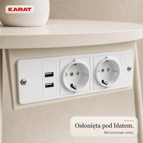 Stolik boczny | Dario | Okrągły stolik z 2 gniazdkami, 2 USB-A i koszem do przechowywania | Ø 45 cm | 4 kolory
