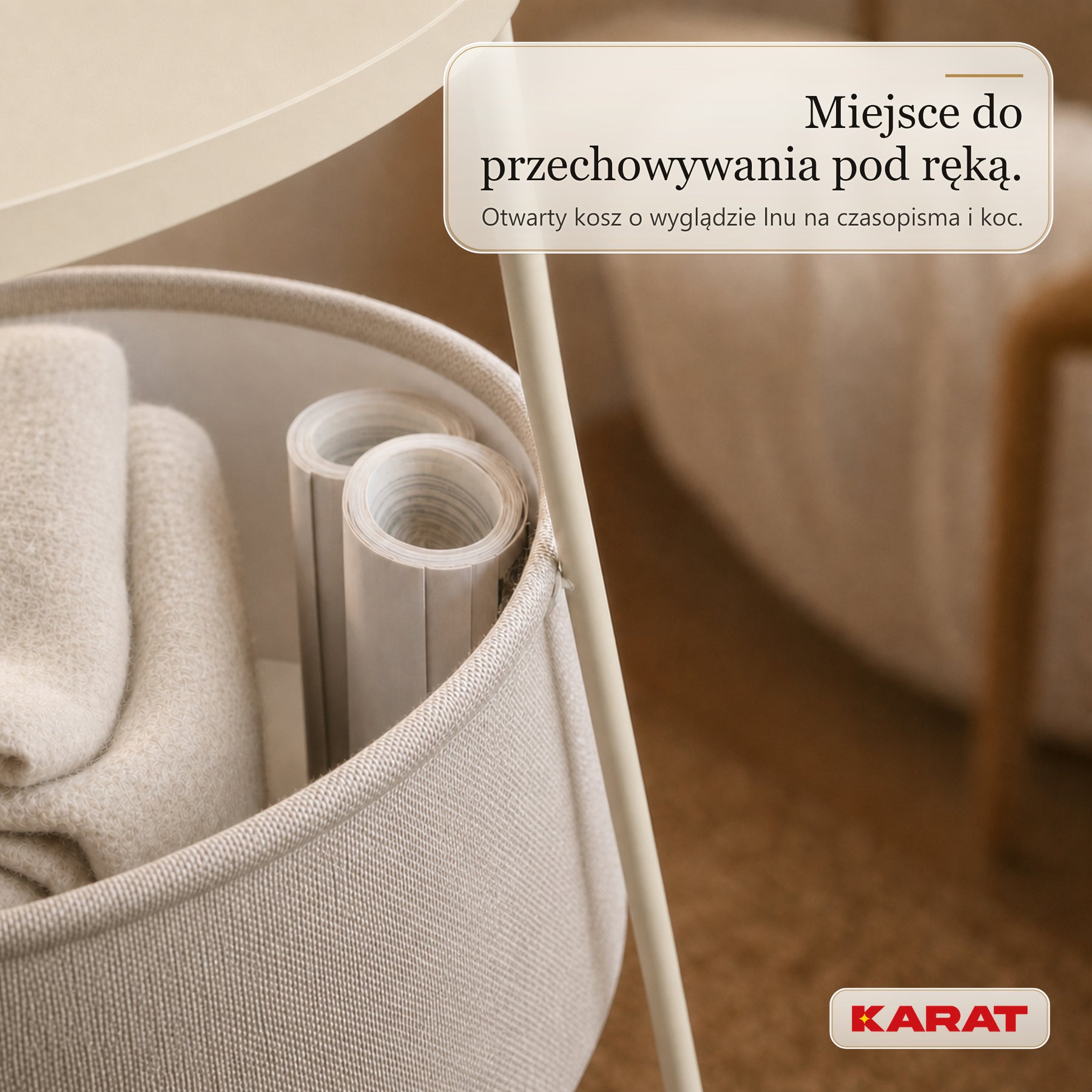 Stolik boczny | Dario | Okrągły stolik z 2 gniazdkami, 2 USB-A i koszem do przechowywania | Ø 45 cm | 4 kolory