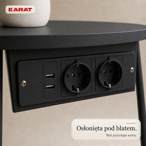 Stolik boczny | Dario | Okrągły stolik z 2 gniazdkami, 2 USB-A i koszem do przechowywania | Ø 45 cm | 4 kolory
