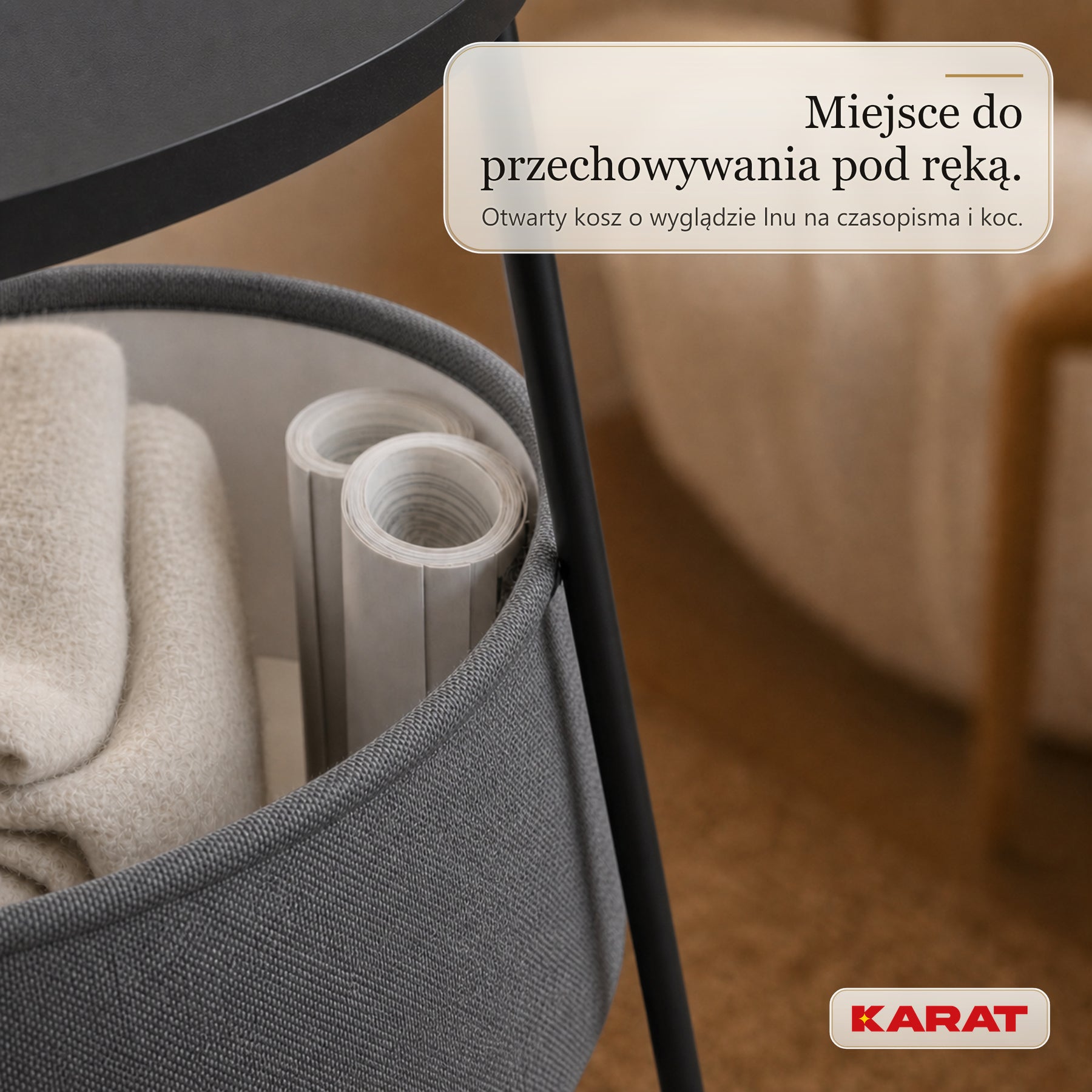 Stolik boczny | Dario | Okrągły stolik z 2 gniazdkami, 2 USB-A i koszem do przechowywania | Ø 45 cm | 4 kolory