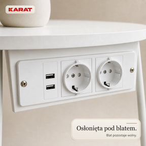 Stolik boczny | Dario | Okrągły stolik z 2 gniazdkami, 2 USB-A i koszem do przechowywania | Ø 45 cm | 4 kolory