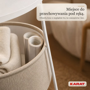Stolik boczny | Dario | Okrągły stolik z 2 gniazdkami, 2 USB-A i koszem do przechowywania | Ø 45 cm | 4 kolory