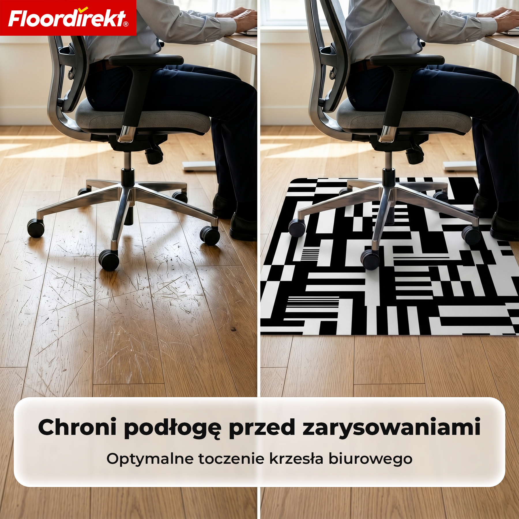 Designowa mata ochronna na podłogę | Wytrzymała podkładka pod krzesło biurowe ze specjalnego PVC do biura i home office | 80 x 118 cm