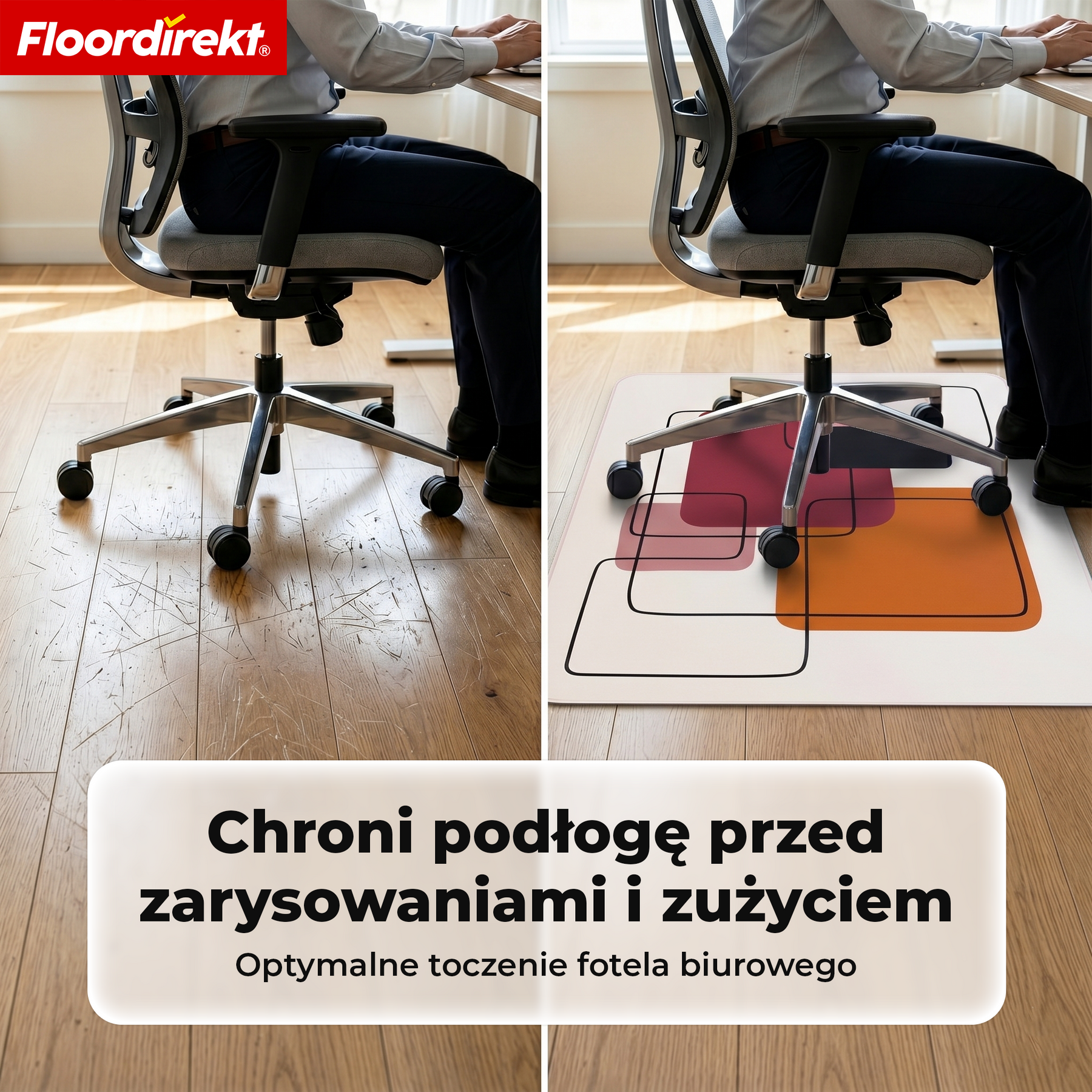 Designowa mata ochronna na podłogę | Wytrzymała podkładka pod krzesło biurowe ze specjalnego PVC do biura i home office | 80 x 118 cm