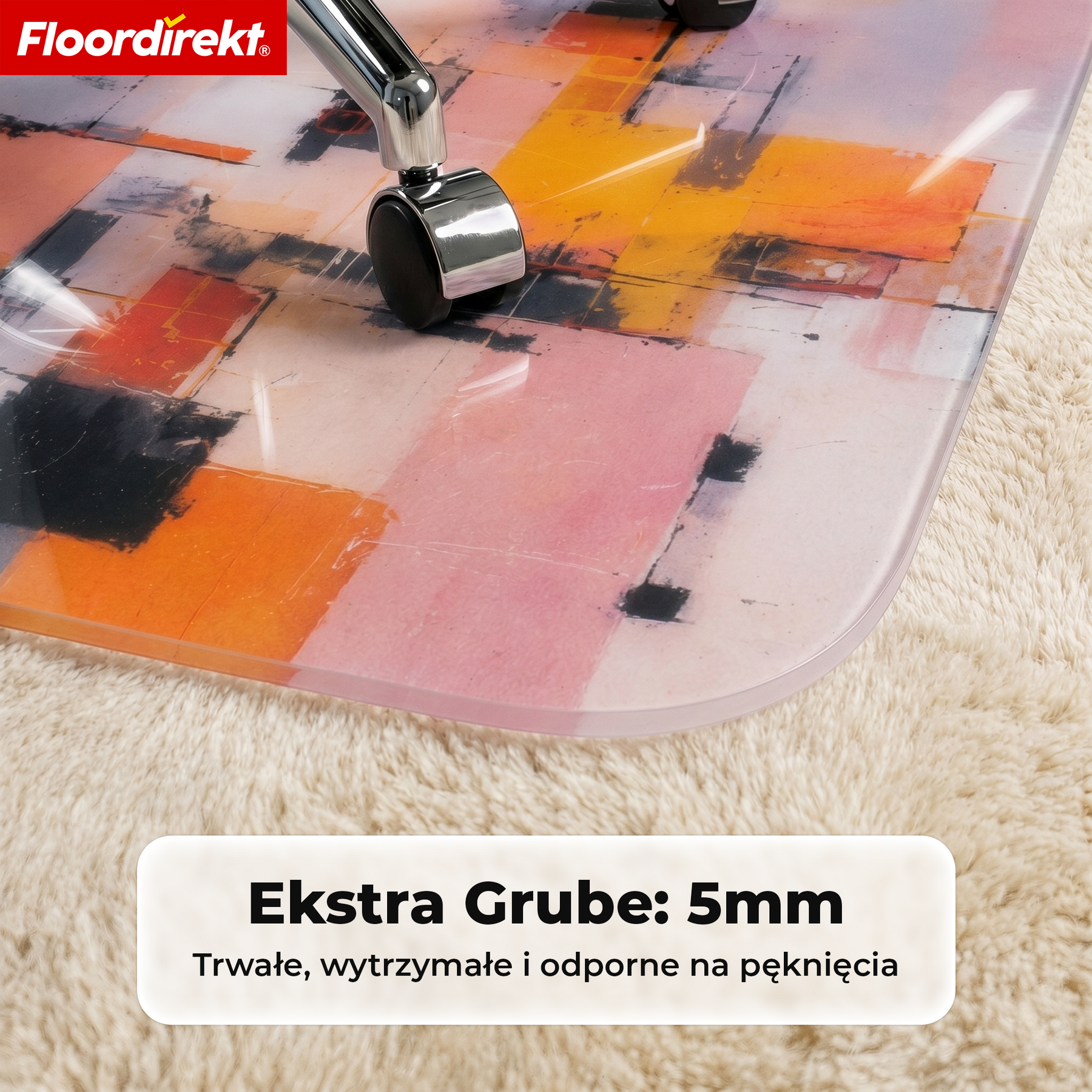 Designowa mata ochronna na podłogę | Wytrzymała podkładka pod krzesło biurowe ze specjalnego PVC do biura i home office | 80 x 118 cm
