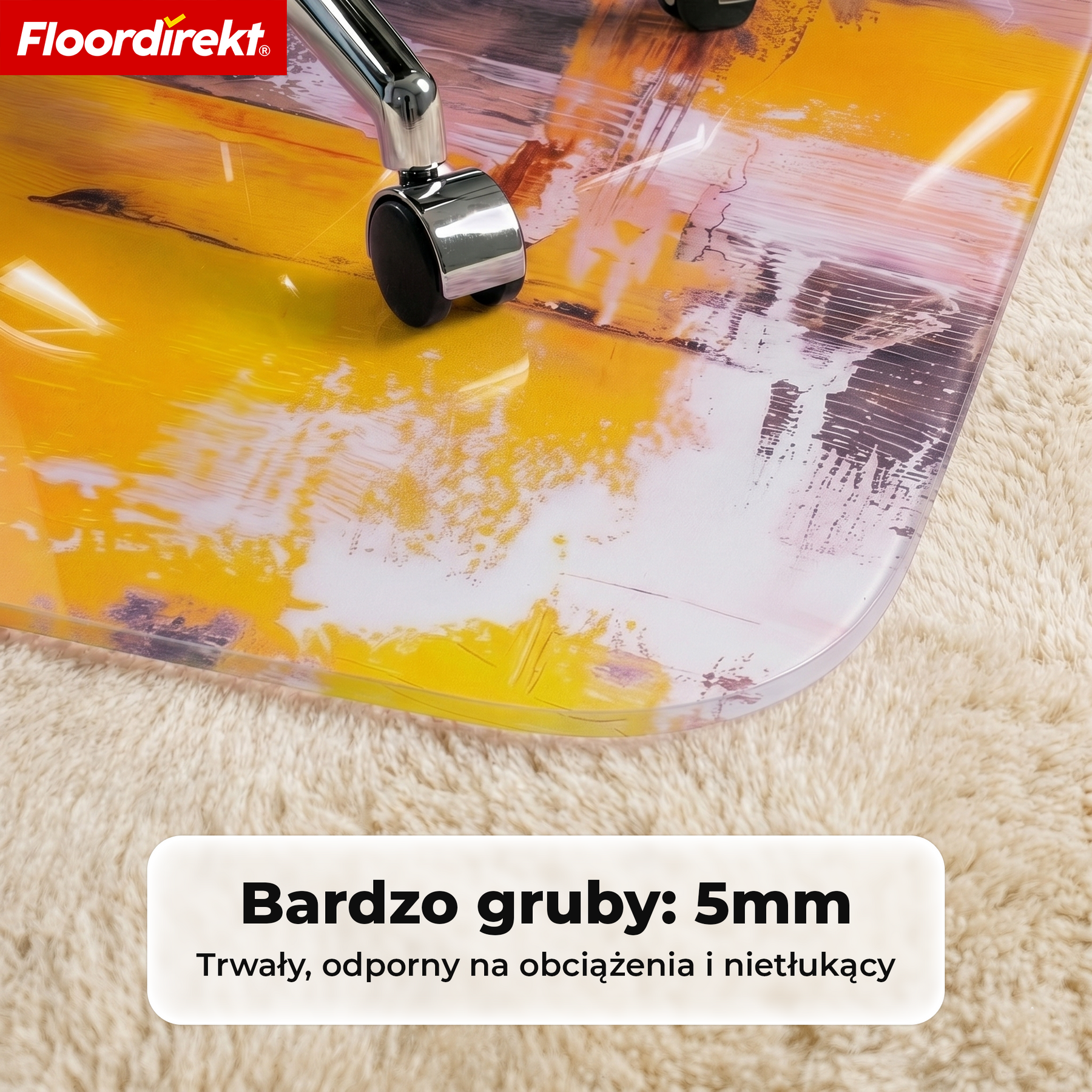 Designowa mata ochronna na podłogę | Wytrzymała podkładka pod krzesło biurowe ze specjalnego PVC do biura i home office | 80 x 118 cm