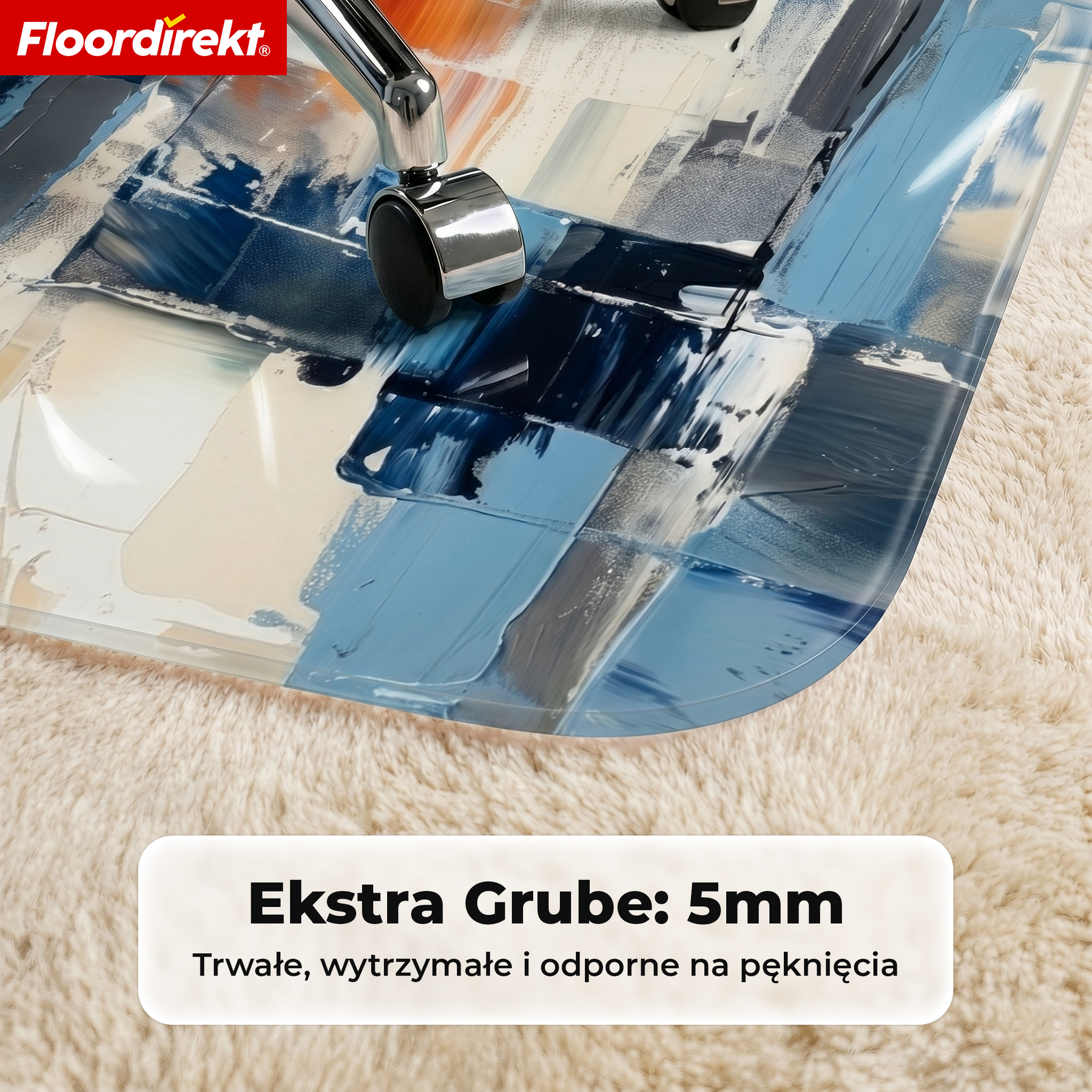 Designowa mata ochronna na podłogę | Wytrzymała podkładka pod krzesło biurowe ze specjalnego PVC do biura i home office | 80 x 118 cm