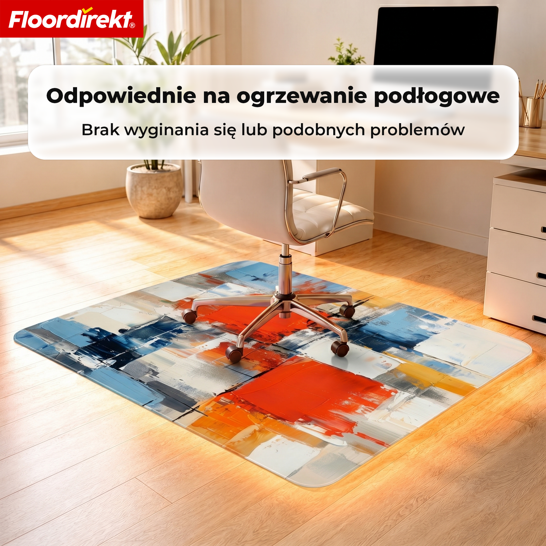 Designowa mata ochronna na podłogę | Wytrzymała podkładka pod krzesło biurowe ze specjalnego PVC do biura i home office | 80 x 118 cm