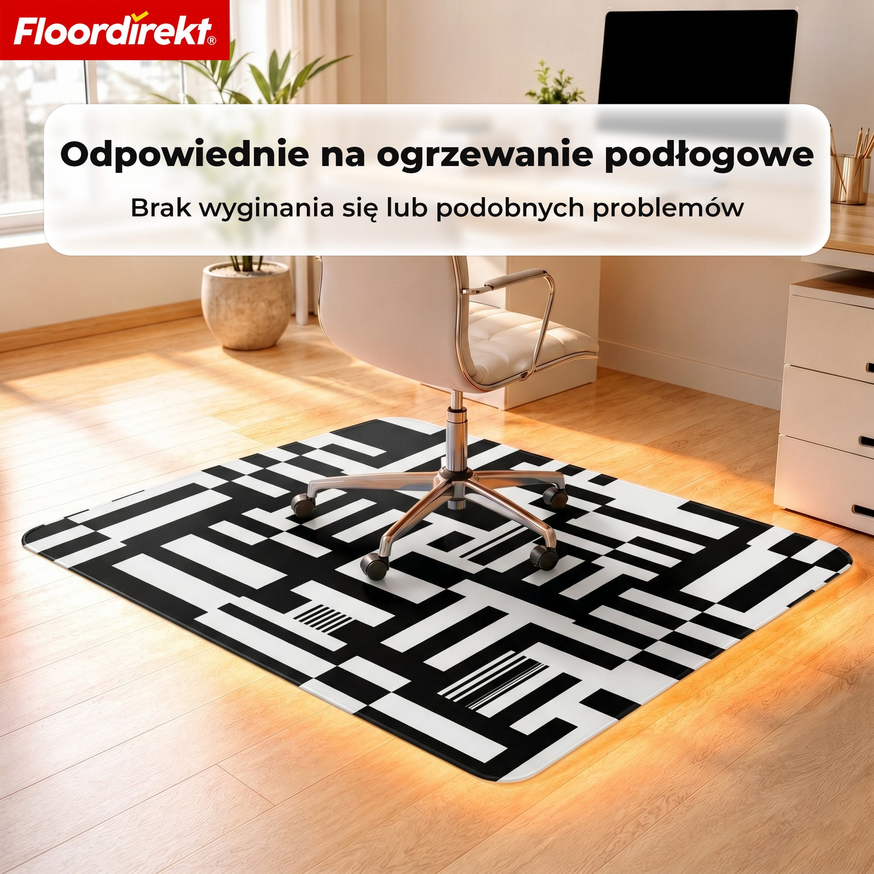 Designowa mata ochronna na podłogę | Wytrzymała podkładka pod krzesło biurowe ze specjalnego PVC do biura i home office | 80 x 118 cm
