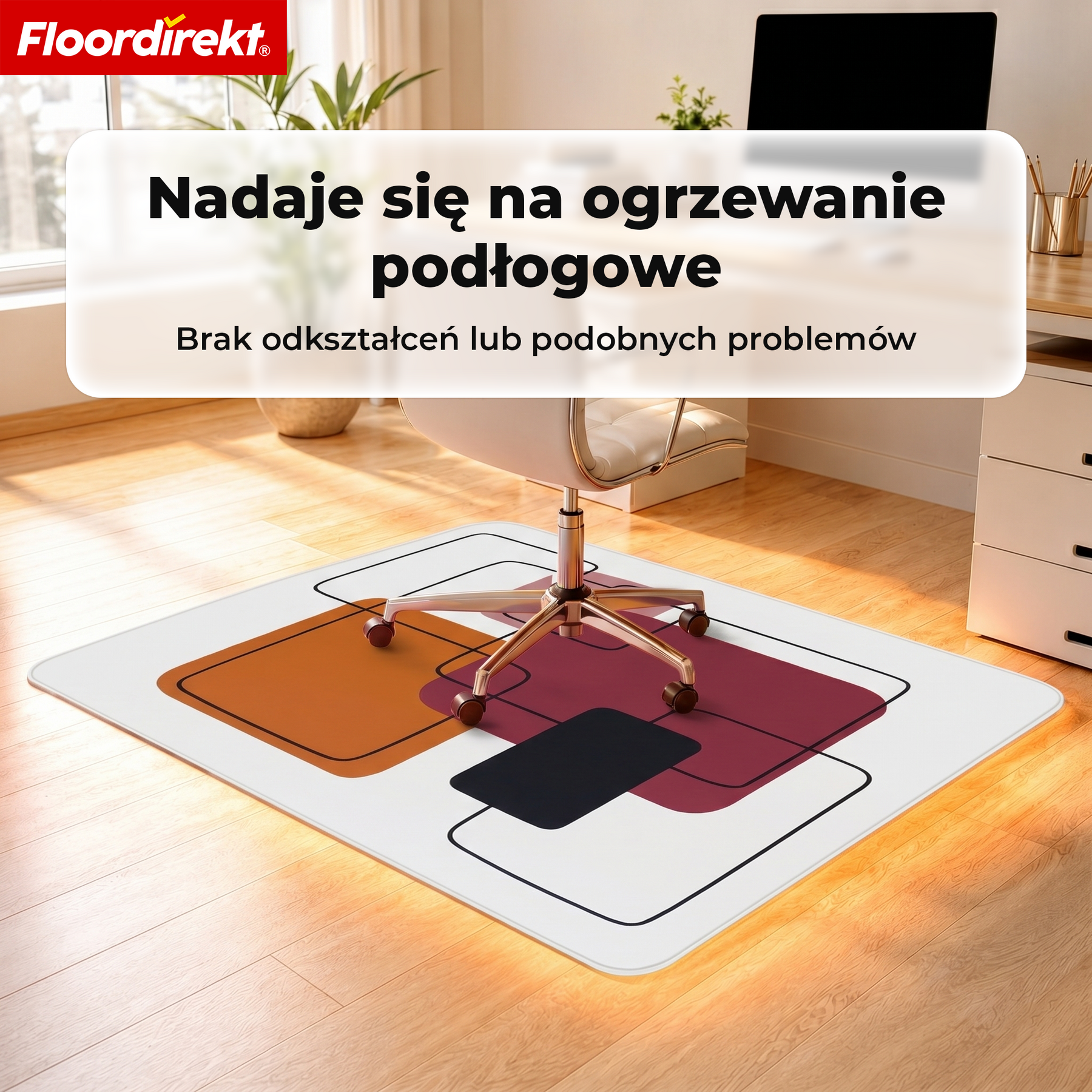 Designowa mata ochronna na podłogę | Wytrzymała podkładka pod krzesło biurowe ze specjalnego PVC do biura i home office | 80 x 118 cm