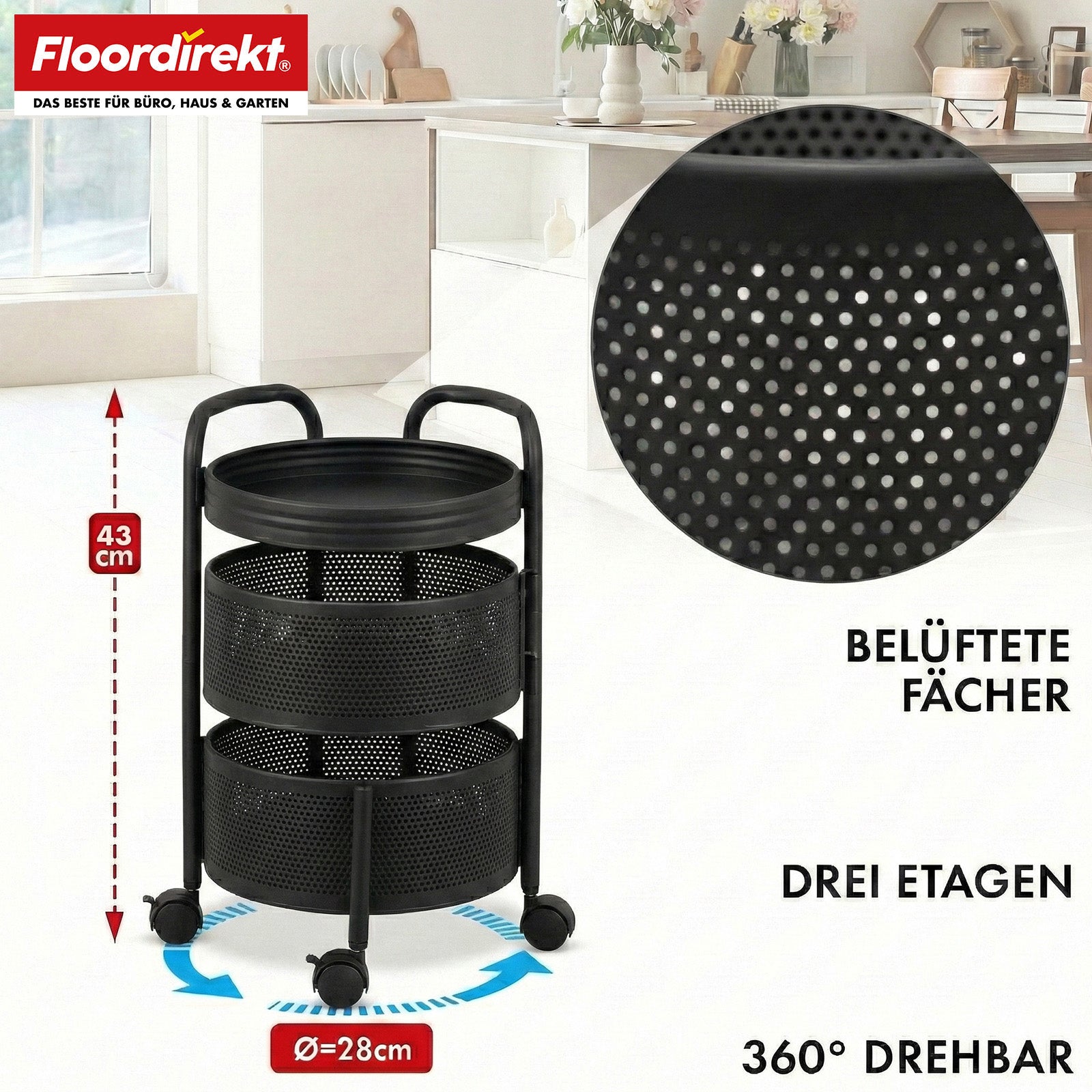 Wózek | Henry | Wózek kuchenny ze stali na kółkach | Wózek serwisowy | 3 lub 5 poziomów | Biały & Czarny