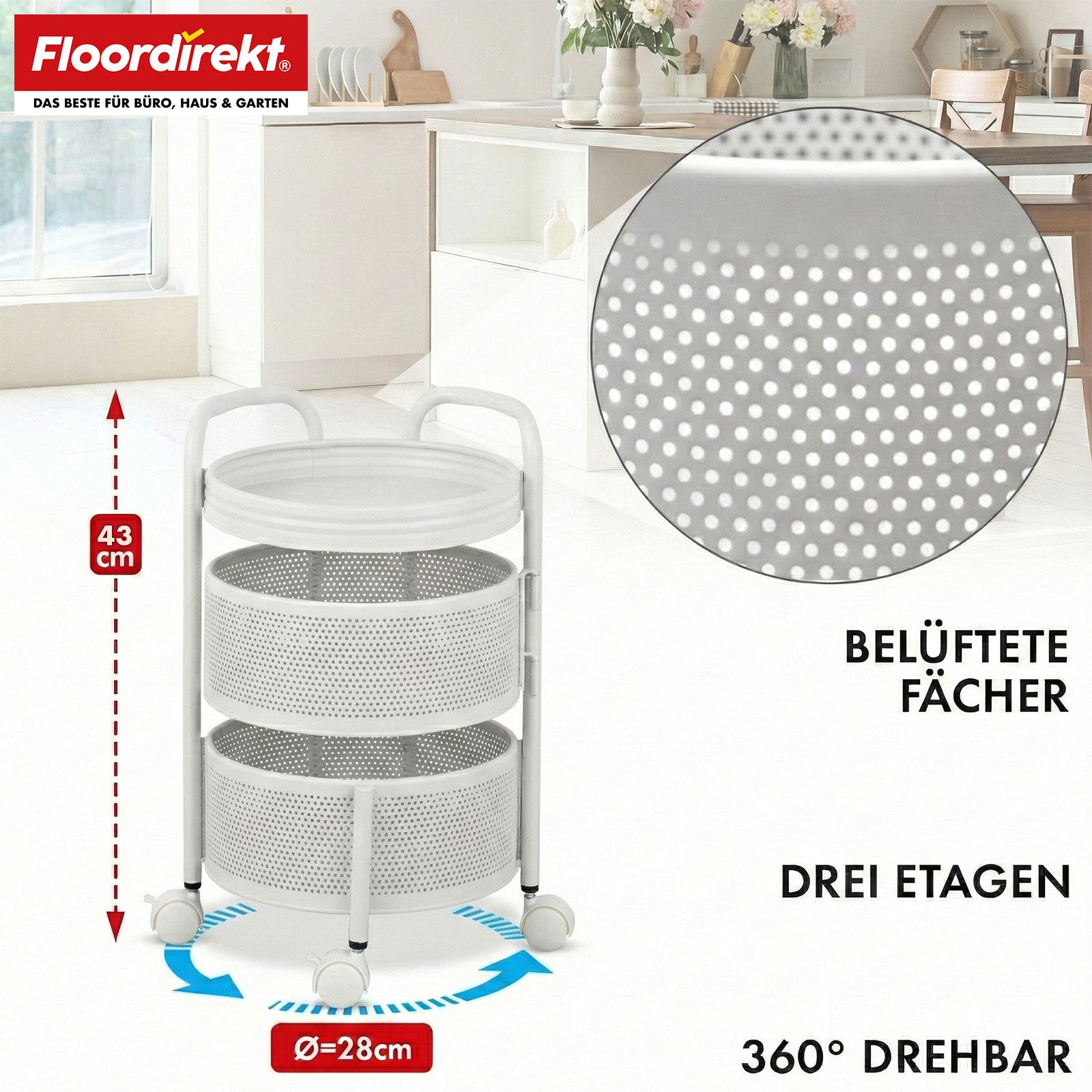 Wózek | Henry | Wózek kuchenny ze stali na kółkach | Wózek serwisowy | 3 lub 5 poziomów | Biały & Czarny