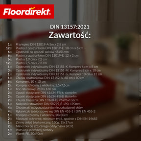 Apteczka pierwszej pomocy | DIN 13157:2021 | Zestaw opatrunkowy z uchwytem ściennym i naklejkami ISO