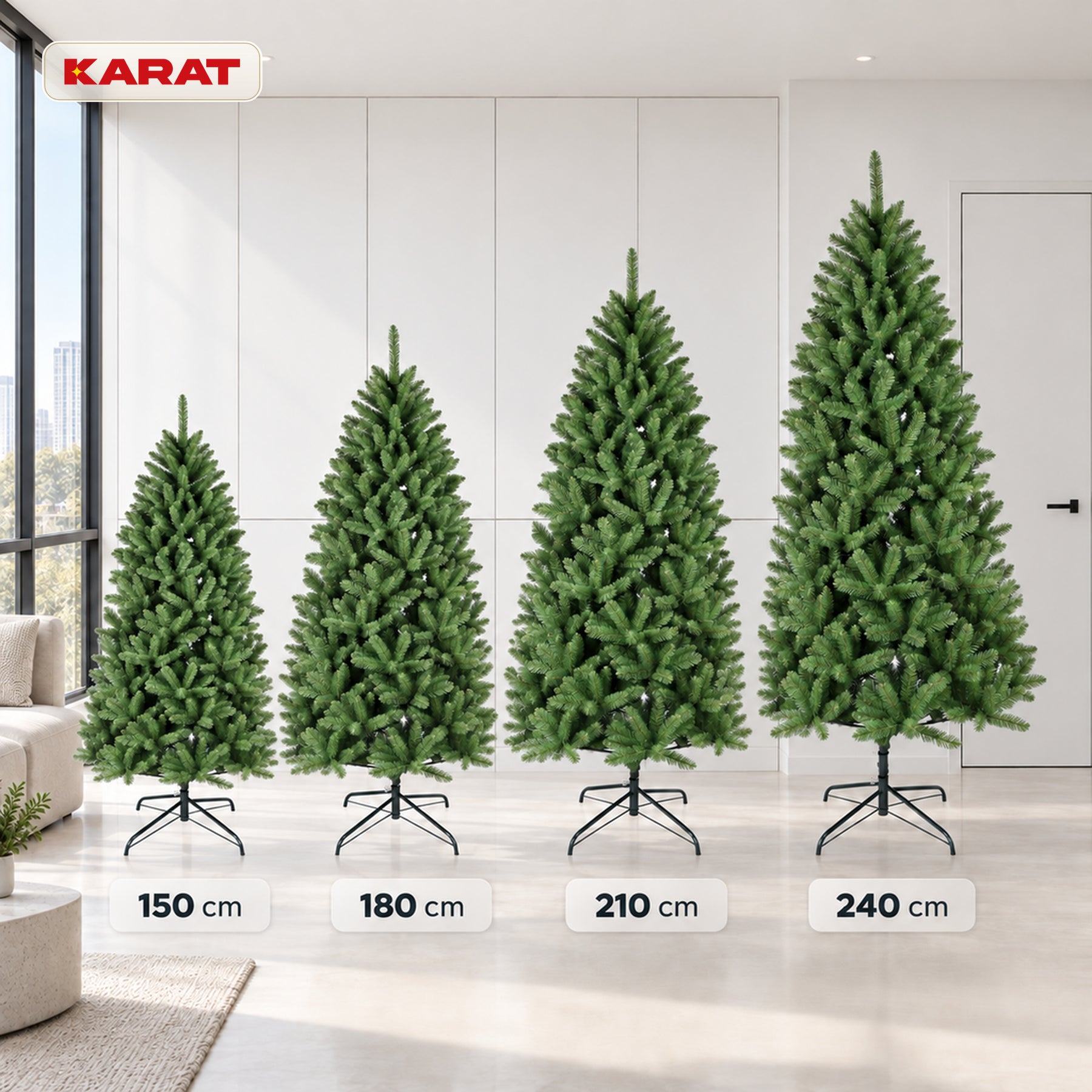 Sztuczna choinka | Evergreen | Gęsty wygląd świerku z metalowym stojakiem | 150–240 cm