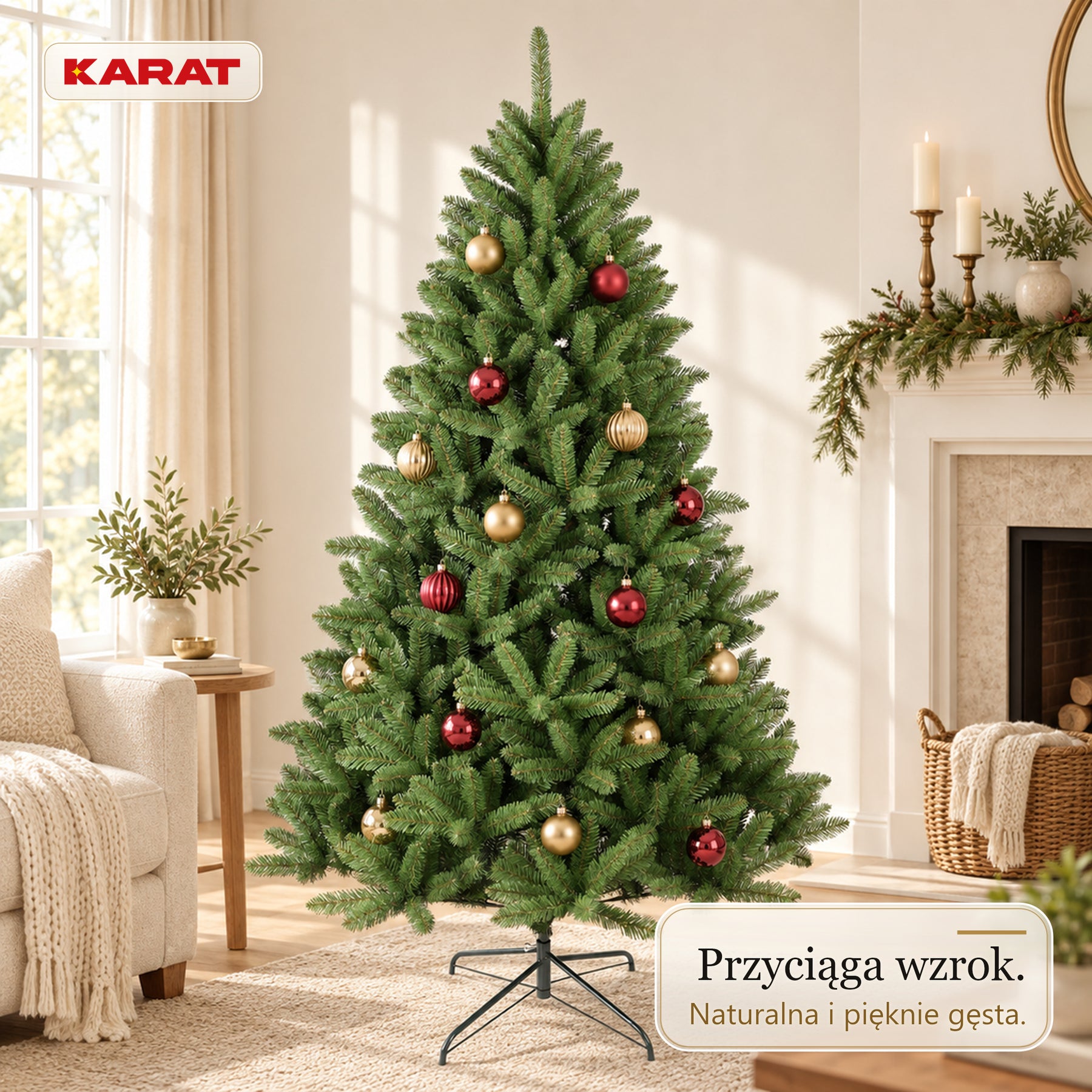 Sztuczna choinka | Evergreen | Gęsty wygląd świerku z metalowym stojakiem | 150–240 cm