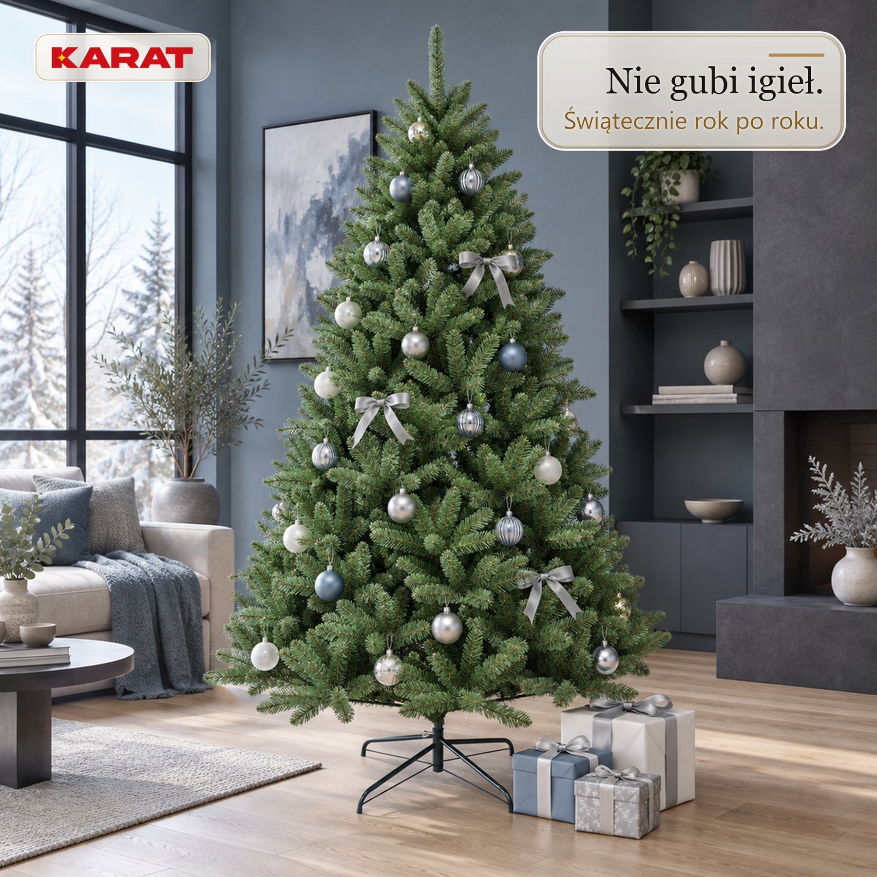 Sztuczna choinka | Evergreen | Gęsty wygląd świerku z metalowym stojakiem | 150–240 cm