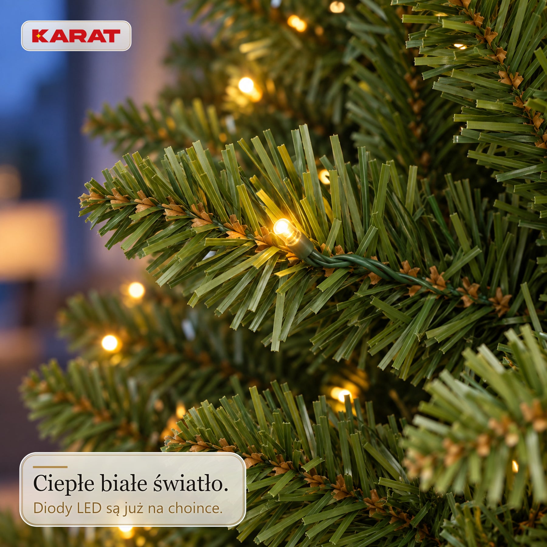 Sztuczna choinka z oświetleniem LED | Evergreen | Ciepłe białe LED & metalowy stojak | 150–240 cm