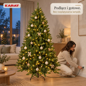 Sztuczna choinka z oświetleniem LED | Evergreen | Ciepłe białe LED & metalowy stojak | 150–240 cm