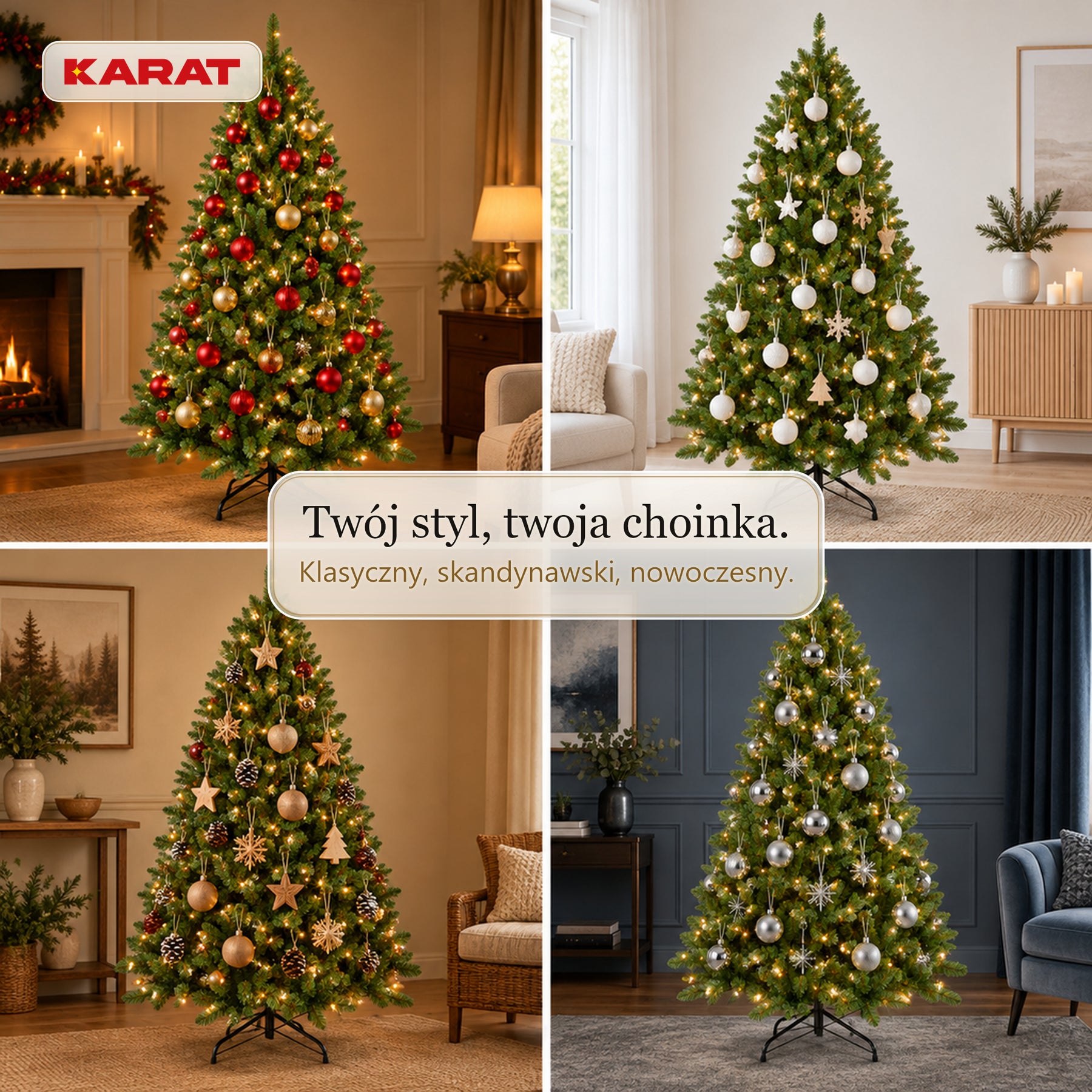 Sztuczna choinka z oświetleniem LED | Evergreen | Ciepłe białe LED & metalowy stojak | 150–240 cm