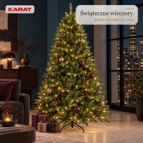 Sztuczna choinka z oświetleniem LED | Evergreen | Ciepłe białe LED & metalowy stojak | 150–240 cm