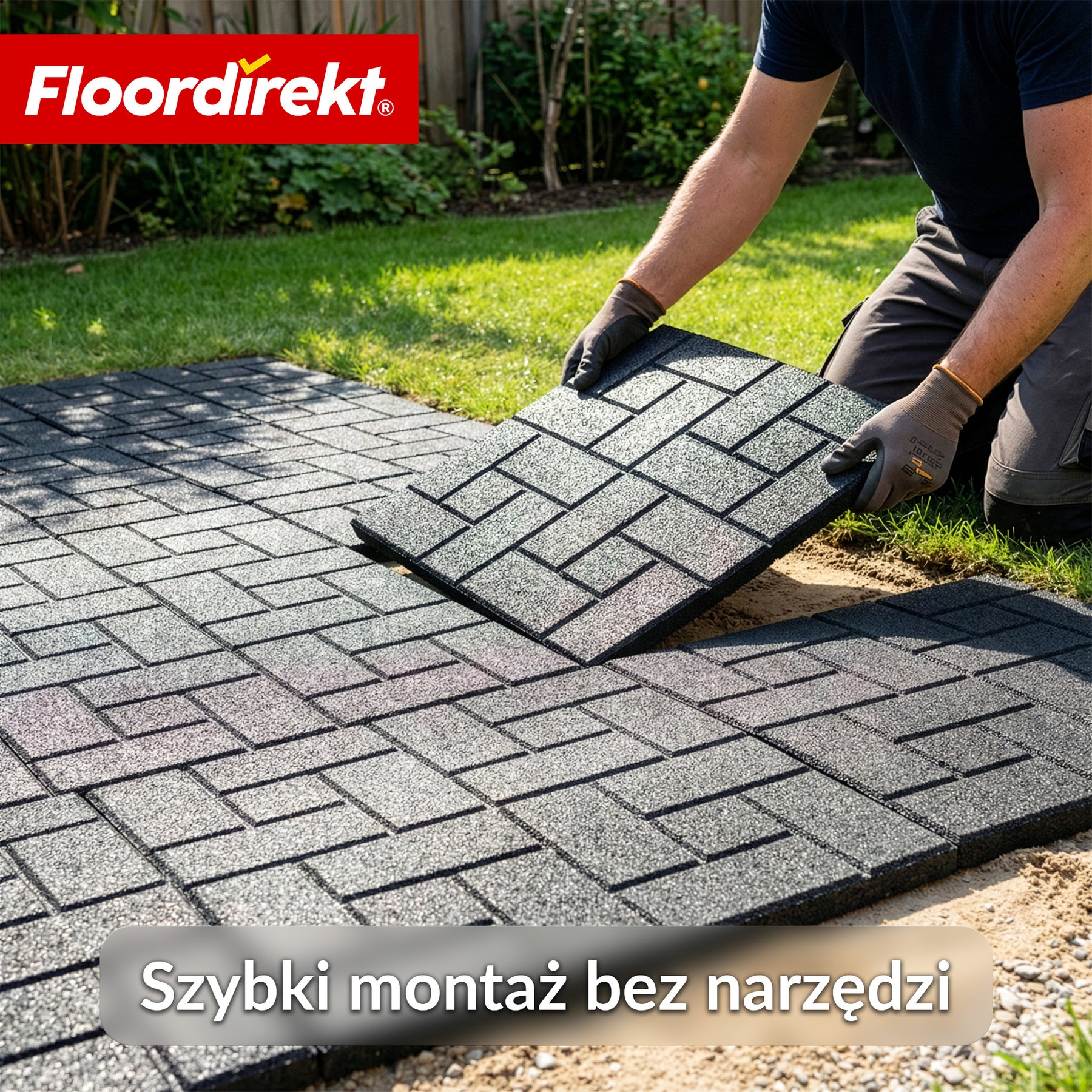 Mata amortyzująca | Paving Tile | 50x50 cm 25 mm | Płyta gumowa w optyce kostki brukowej | Taras, ogród i przestrzeń zewnętrzna