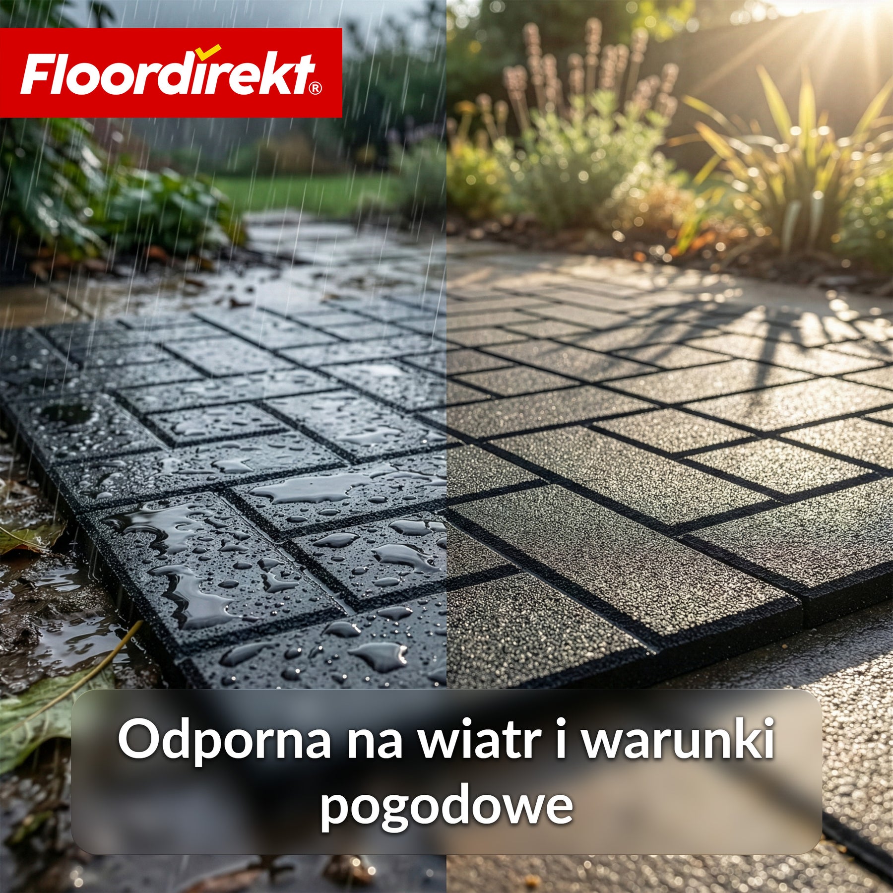 Mata amortyzująca | Paving Tile | 50x50 cm 25 mm | Płyta gumowa w optyce kostki brukowej | Taras, ogród i przestrzeń zewnętrzna