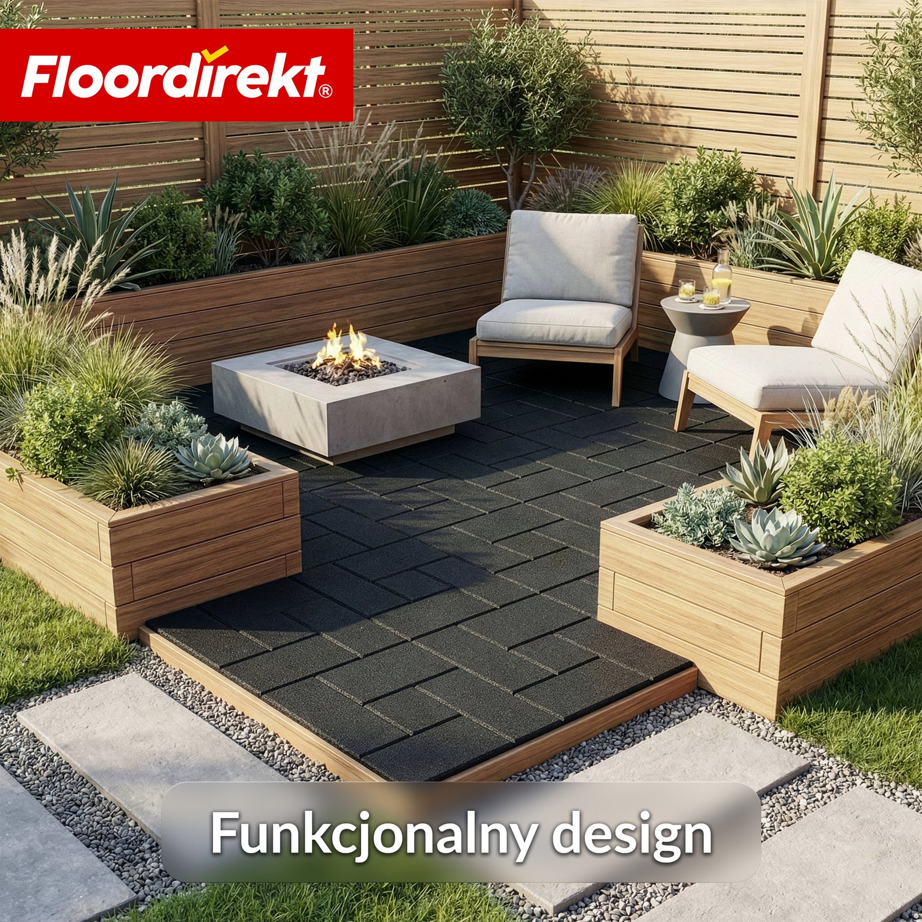 Mata amortyzująca | Paving Tile | 50x50 cm 25 mm | Płyta gumowa w optyce kostki brukowej | Taras, ogród i przestrzeń zewnętrzna