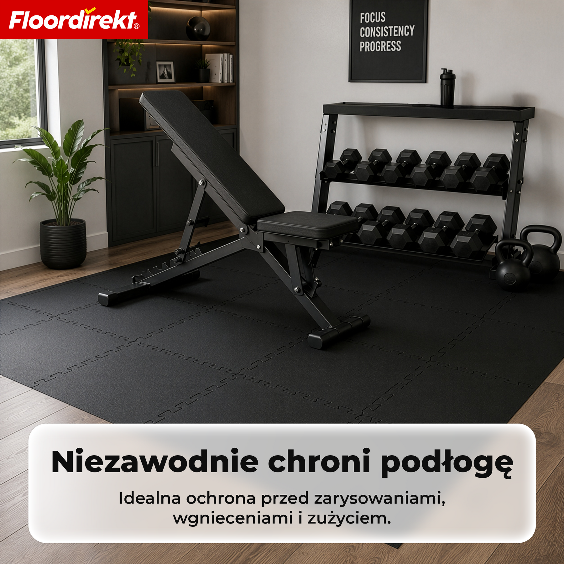 Gumowa mata zatrzaskowa | Wytrzymała mata ochronna pod sprzęt fitness i do stref roboczych | 50 x 50 cm